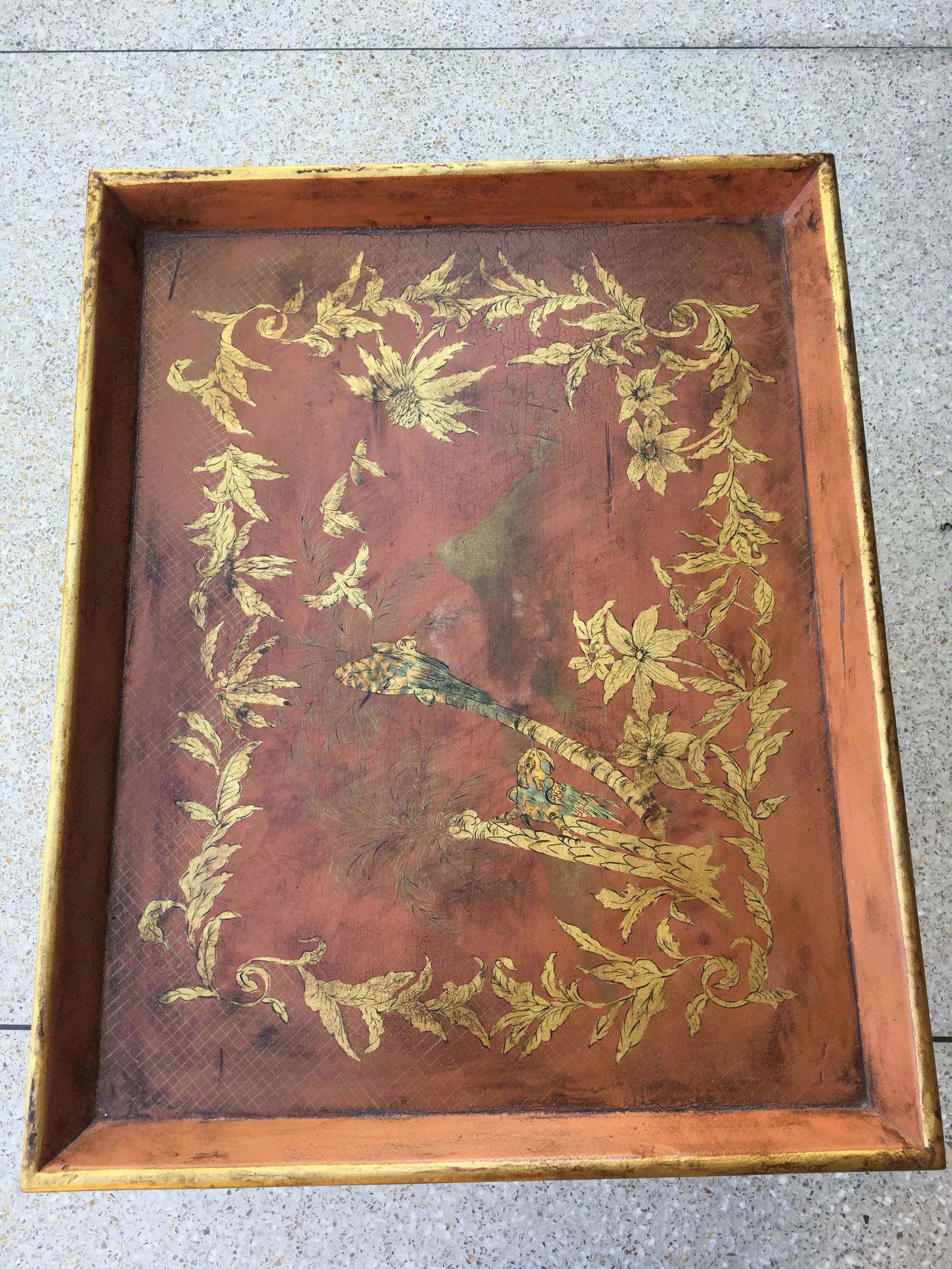 Chinoiserie Nancy Corzine Rust and Gold Leaf Tea Table - 4