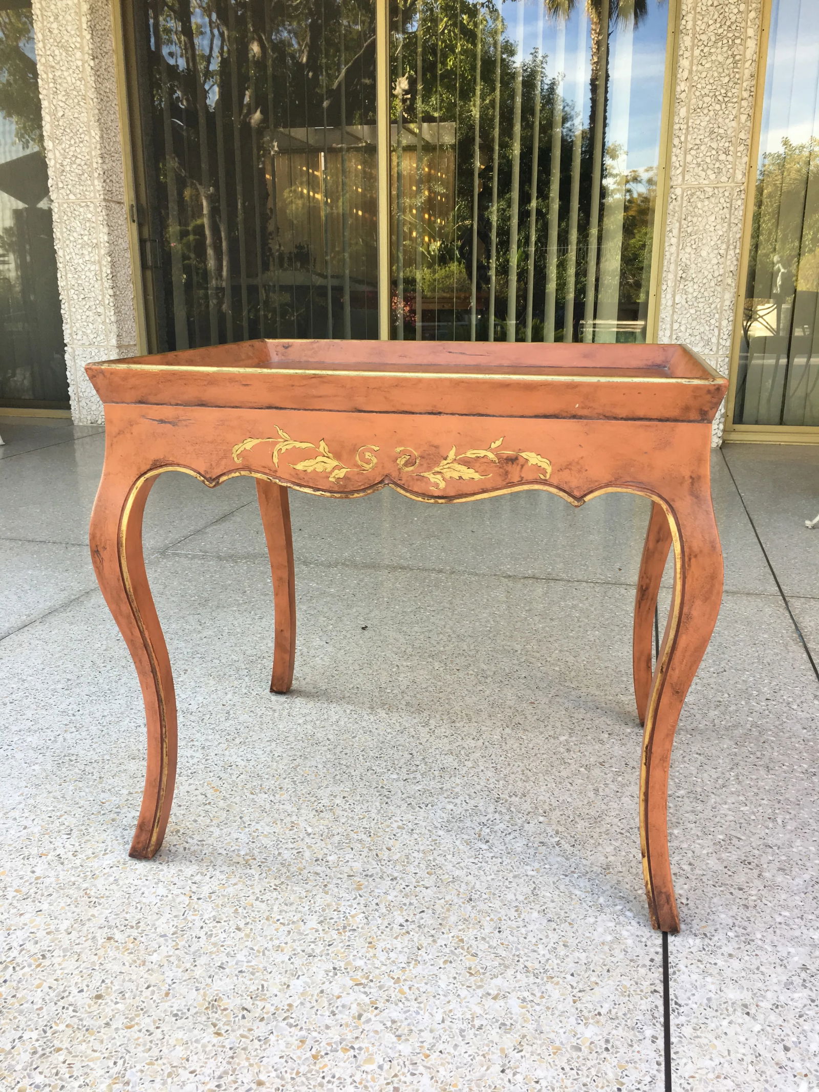 Chinoiserie Nancy Corzine Rust and Gold Leaf Tea Table - 5