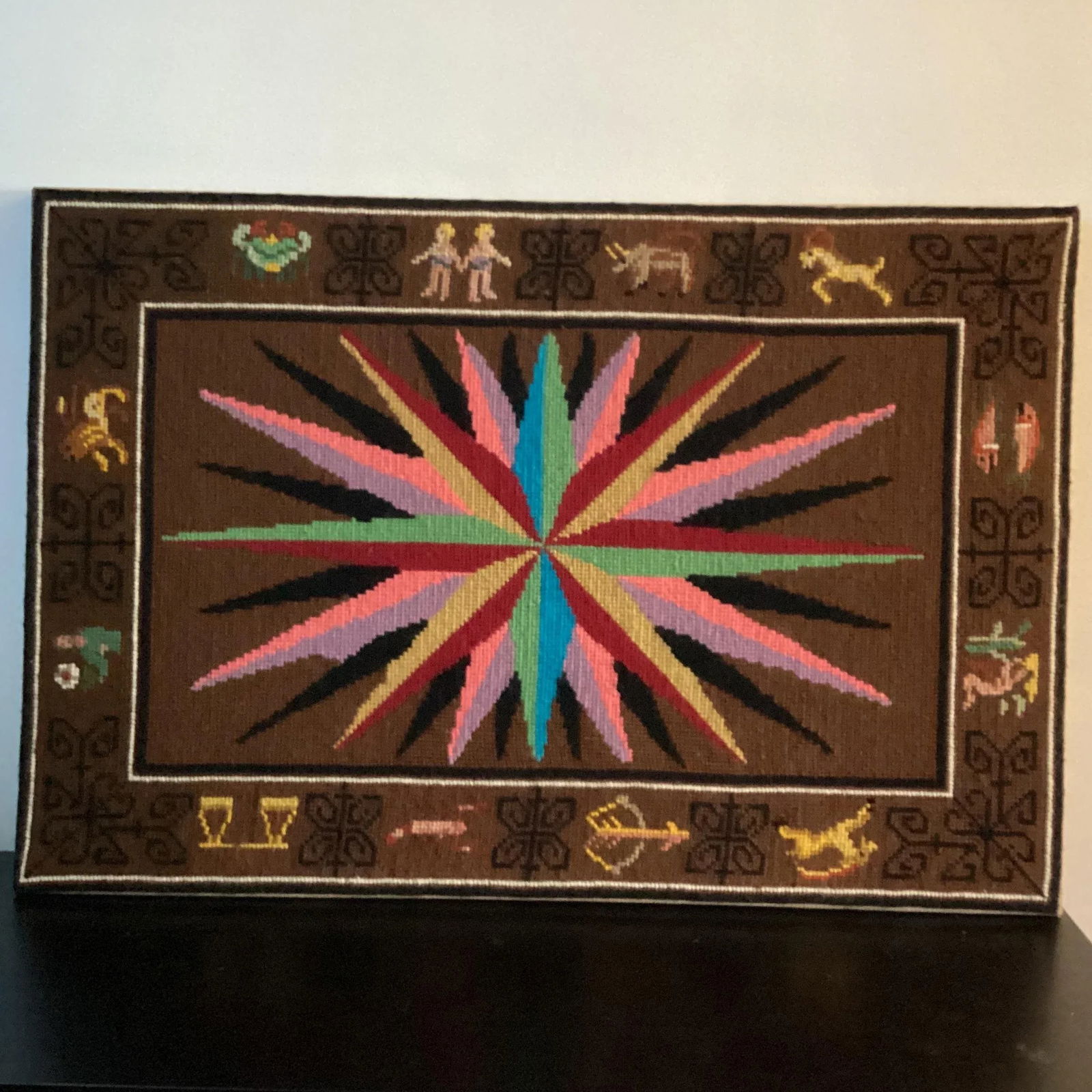 Mid Century Modern Needlepoint Astrology Hanging Picture - 2