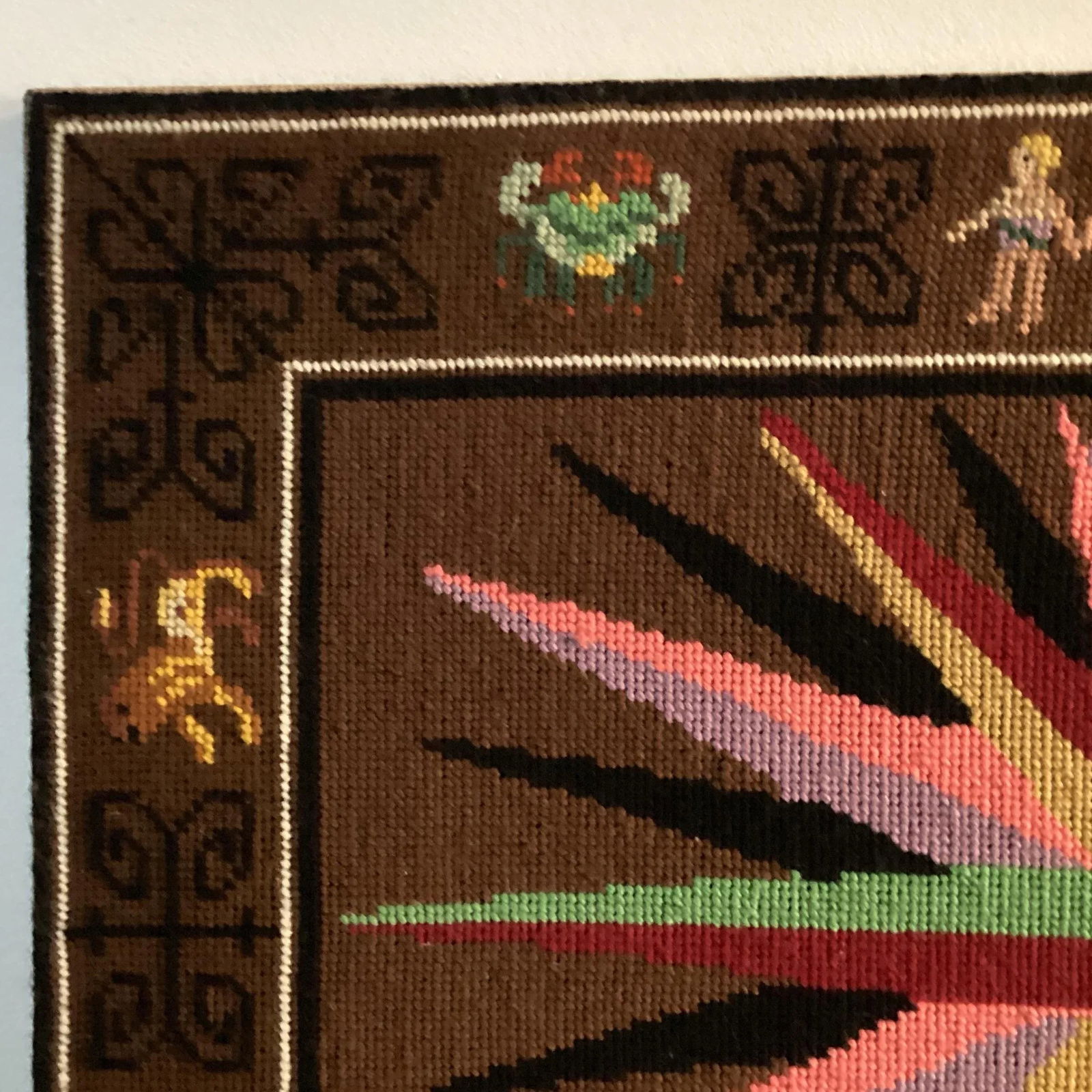 Mid Century Modern Needlepoint Astrology Hanging Picture - 3