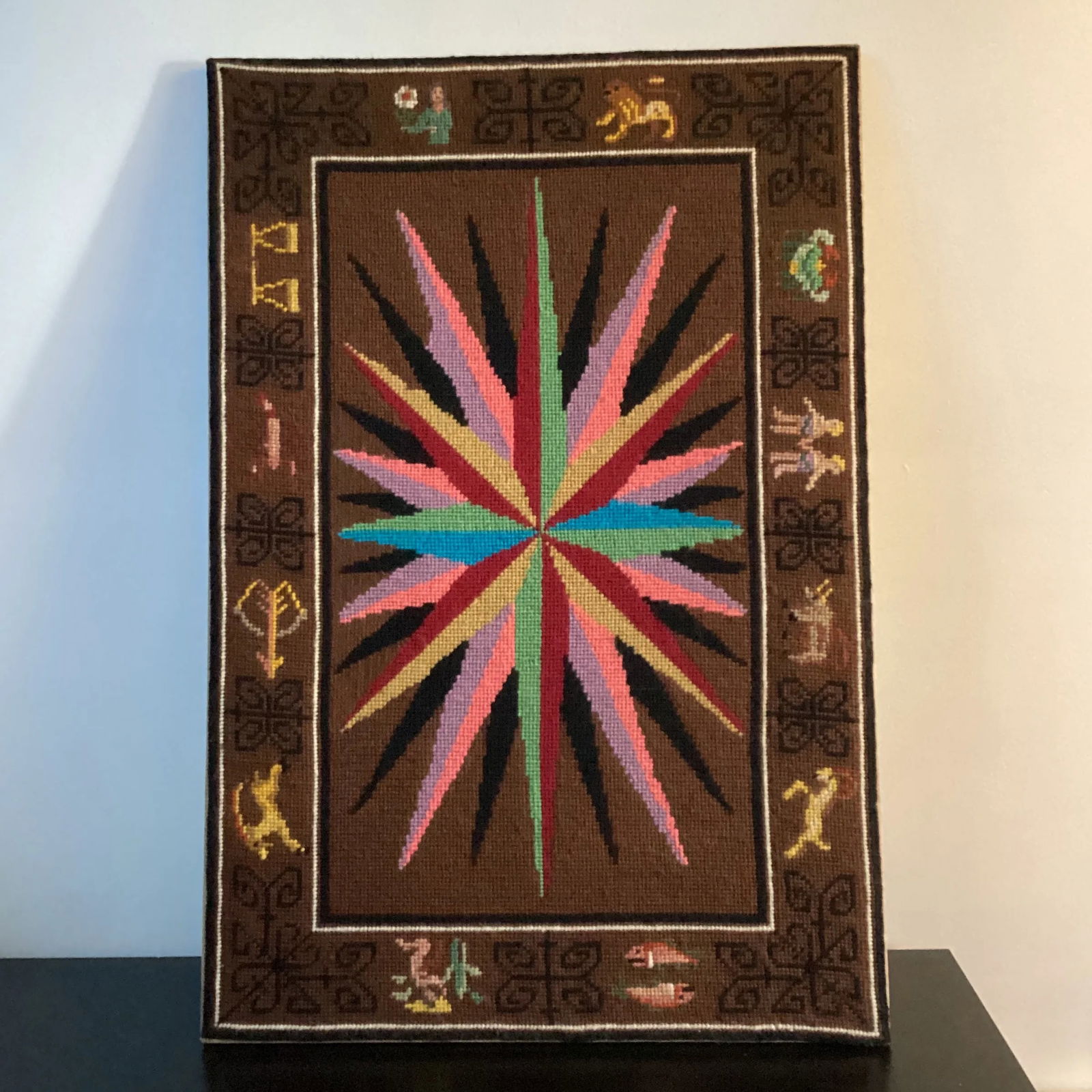 Mid Century Modern Needlepoint Astrology Hanging Picture - 8