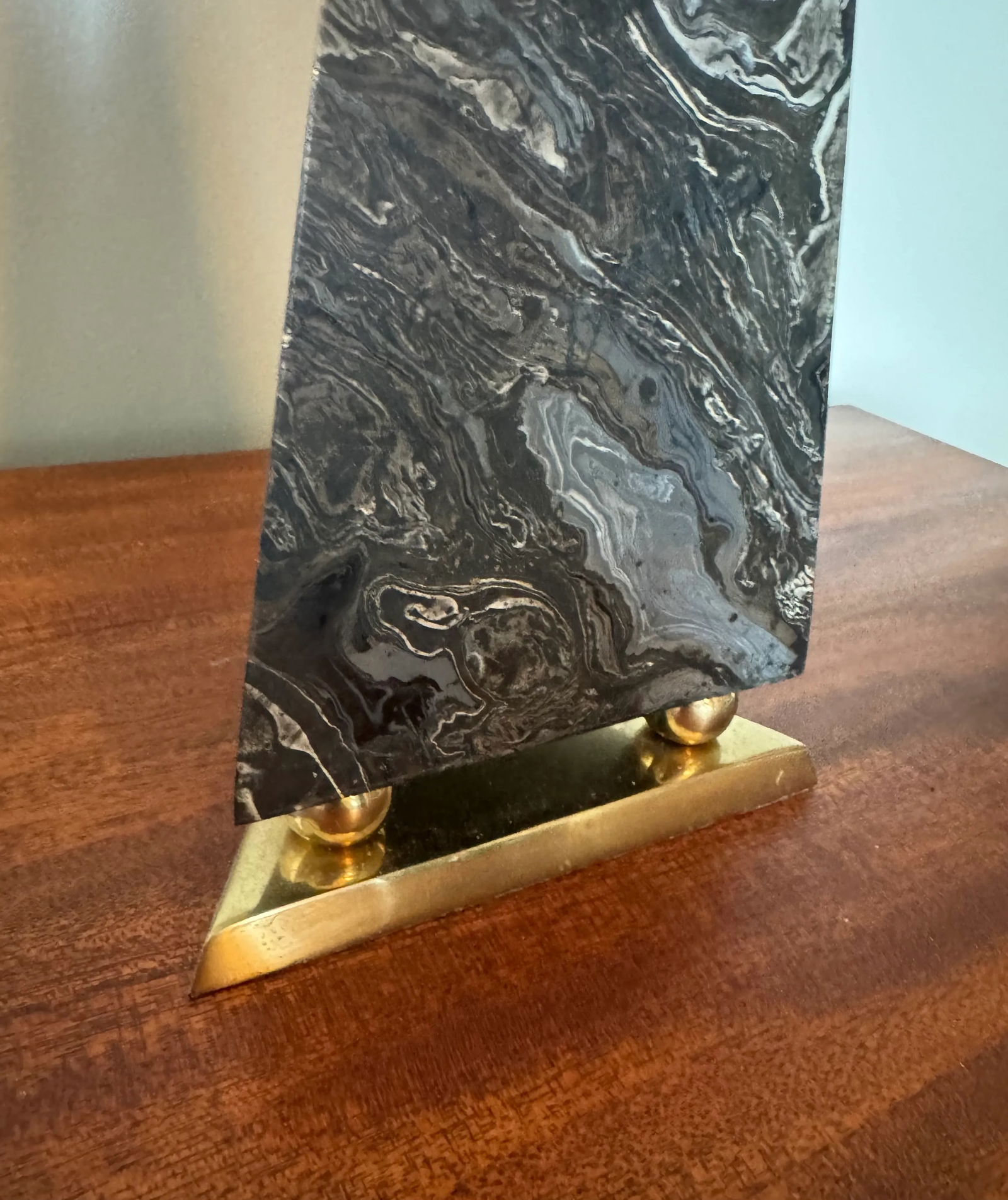 1970's Marbleized Brass Pyramid Obelisk - 3
