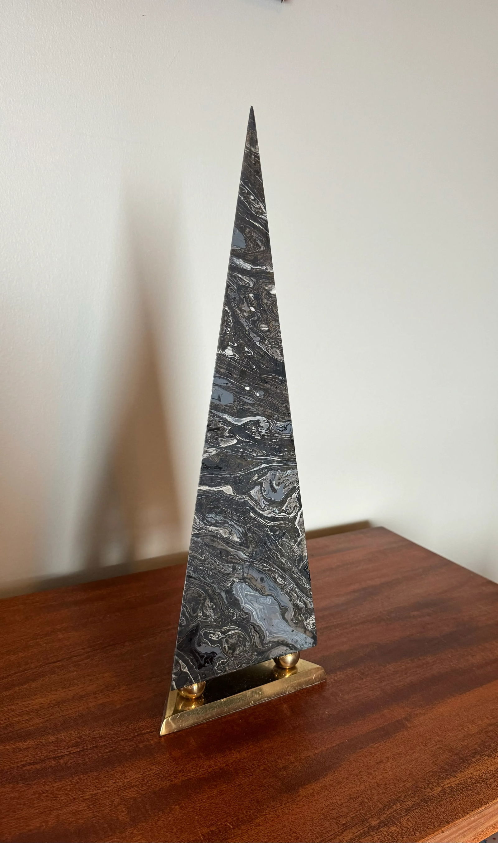 1970's Marbleized Brass Pyramid Obelisk - 4