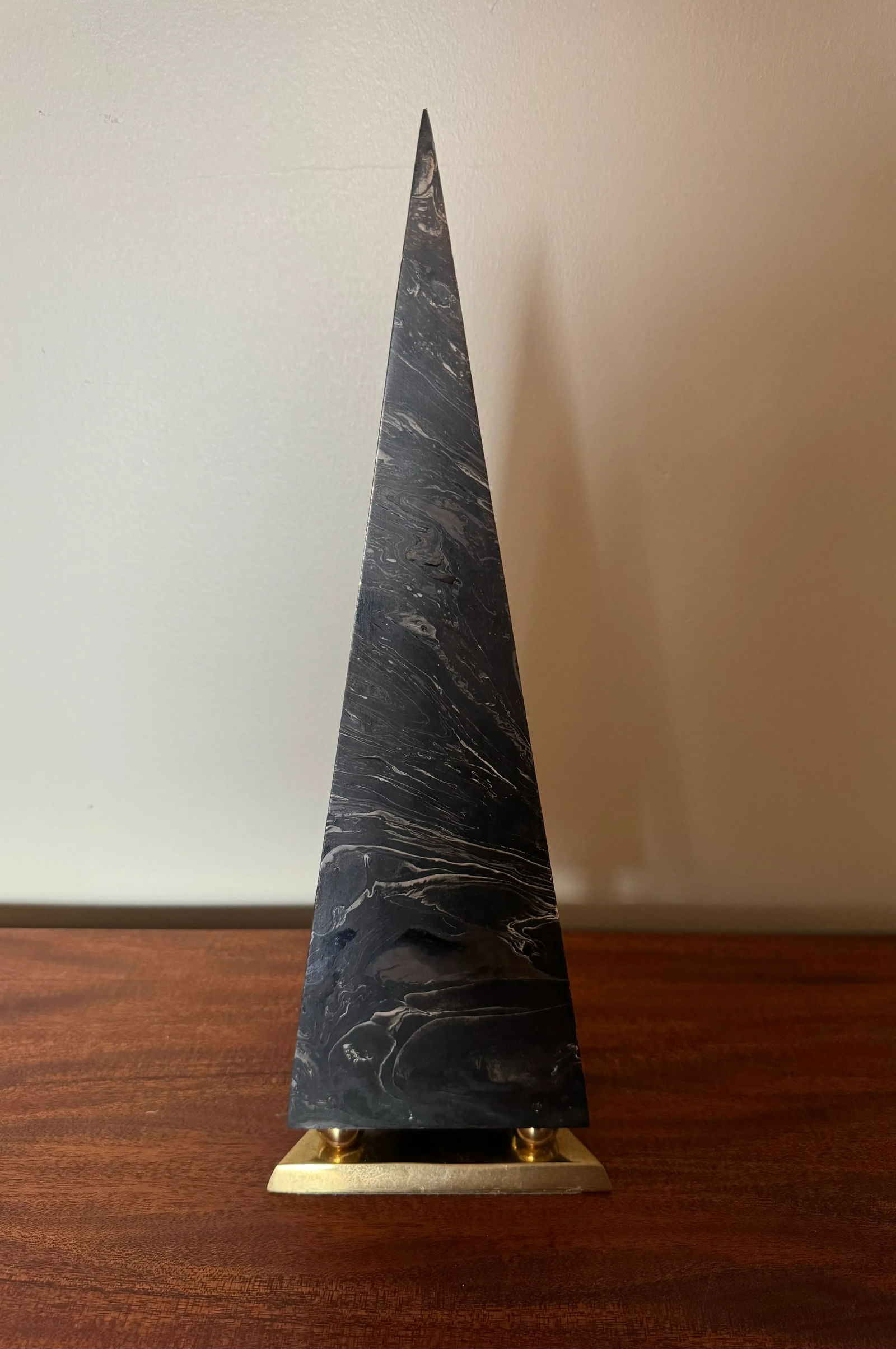 1970's Marbleized Brass Pyramid Obelisk - 6