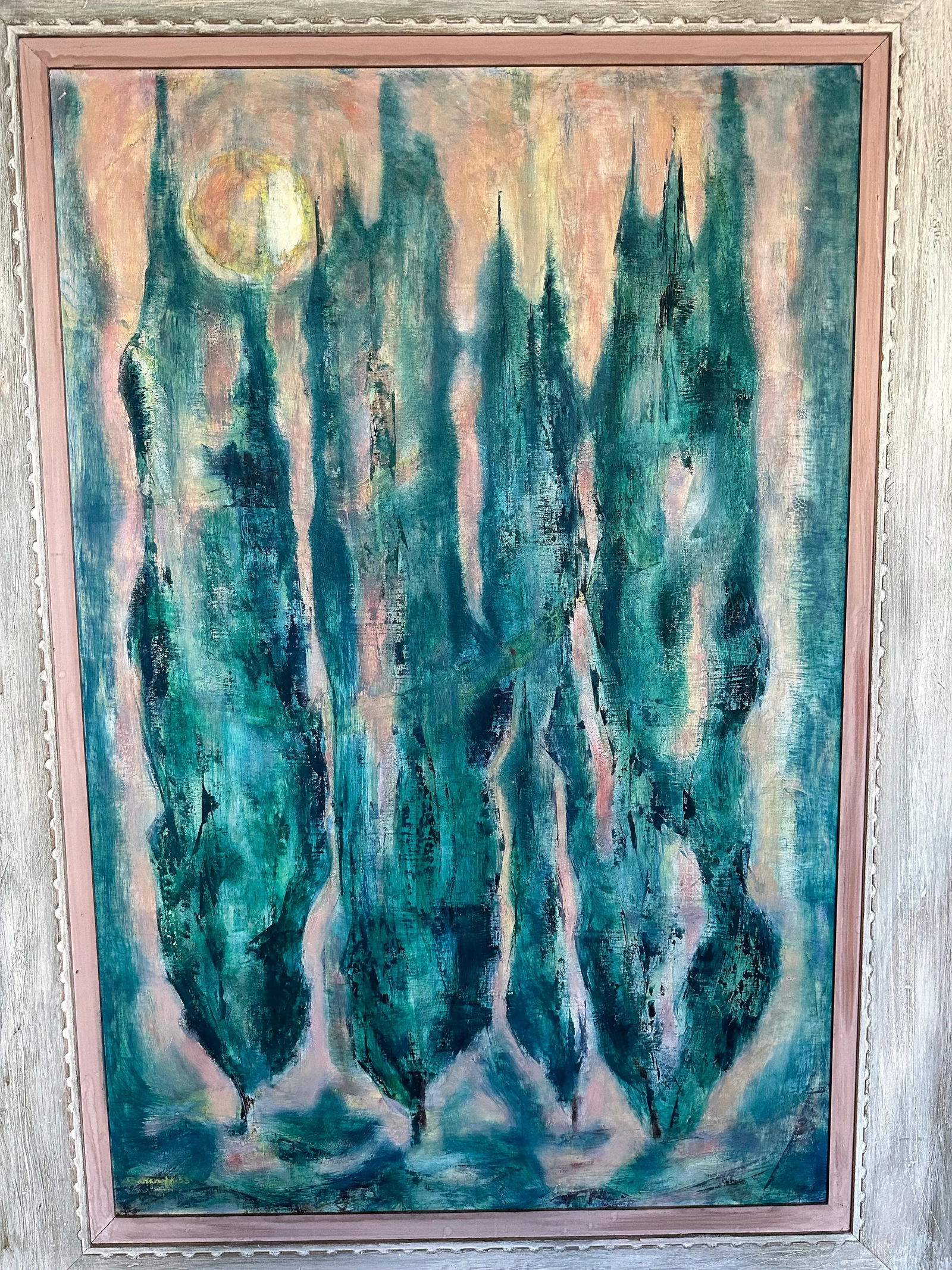 Painting by Mort Baranoff (Texas, 1932 -1978) Cypress With Moon - 2