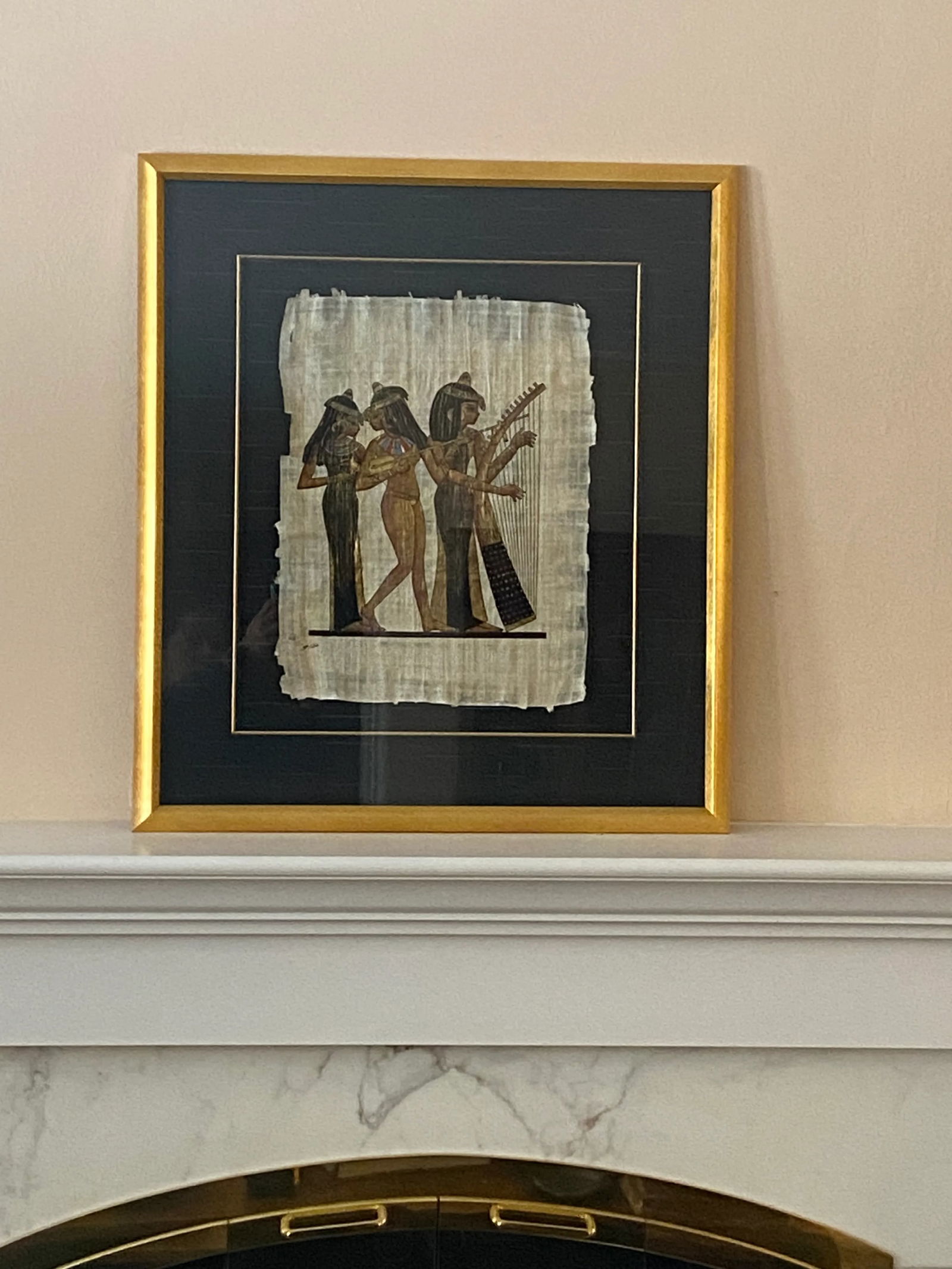 Hand Painted Egyptian Women Painting on Papyrus - Signed & Framed - 2