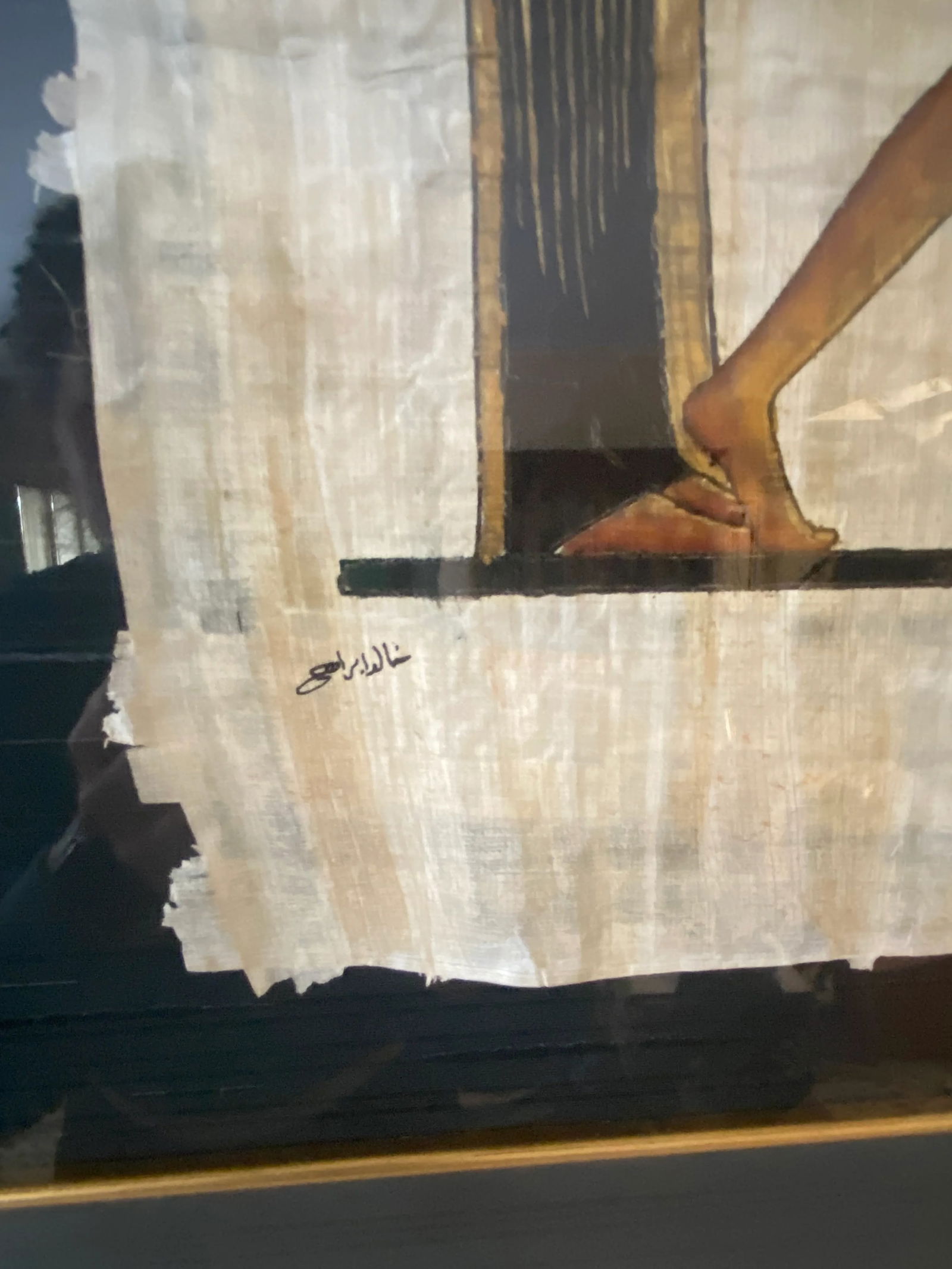 Hand Painted Egyptian Women Painting on Papyrus - Signed & Framed - 4