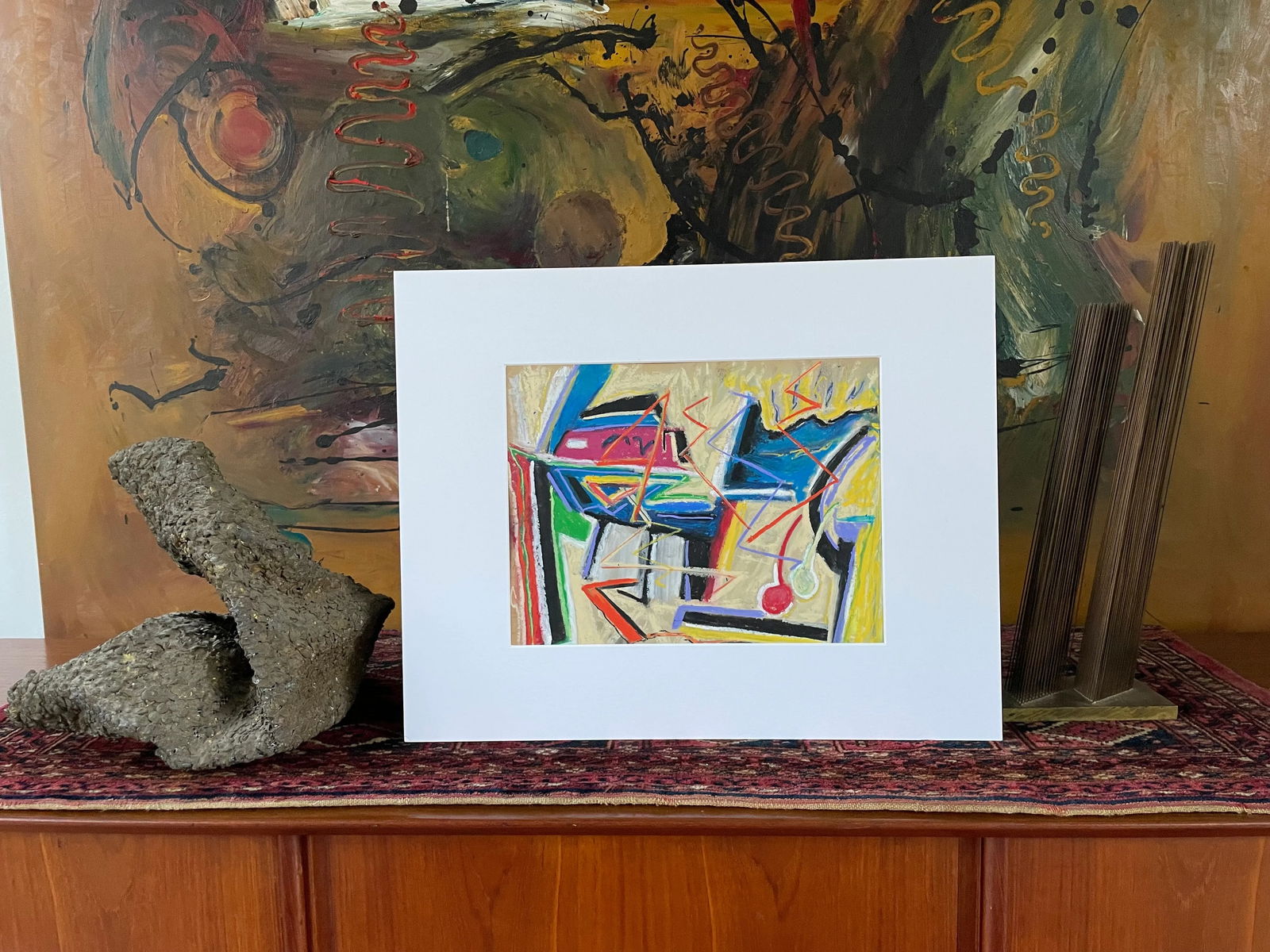 Abstract Cubism Original Oil Pastel Painting by John Schwab - 2