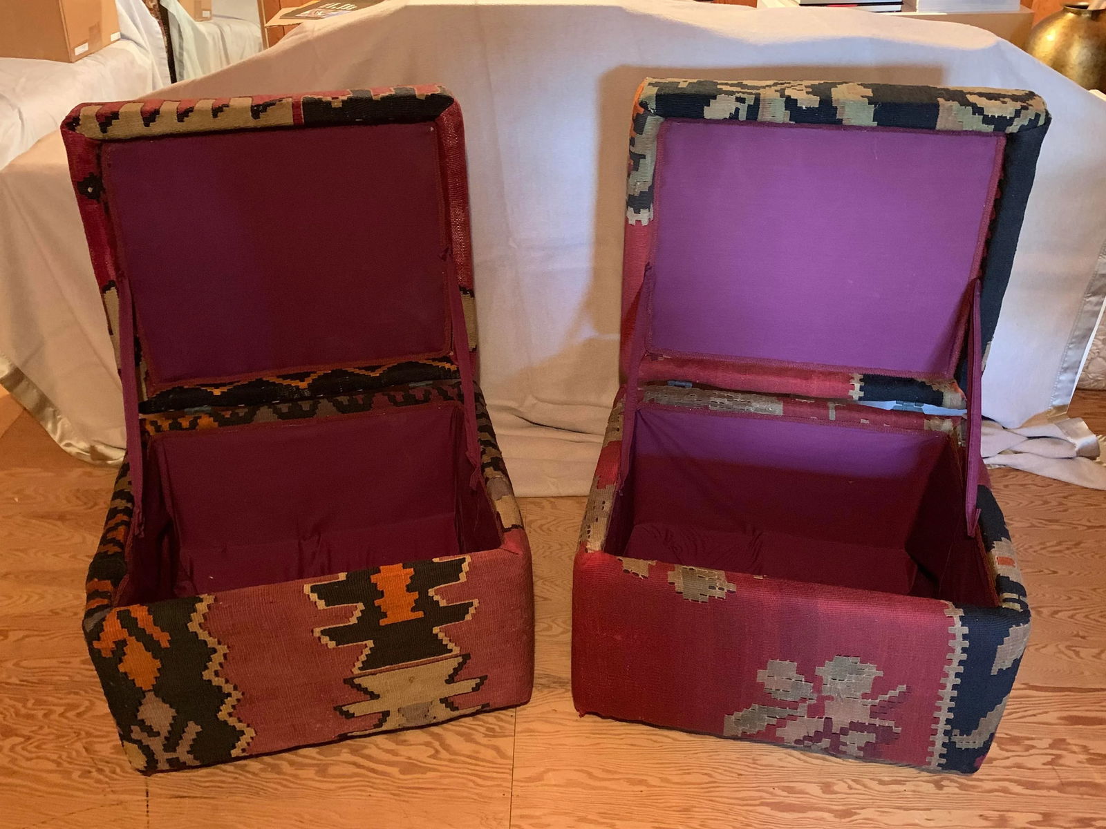 Kilim-Covered Stools With Inside Storage - Set of 2 - 2