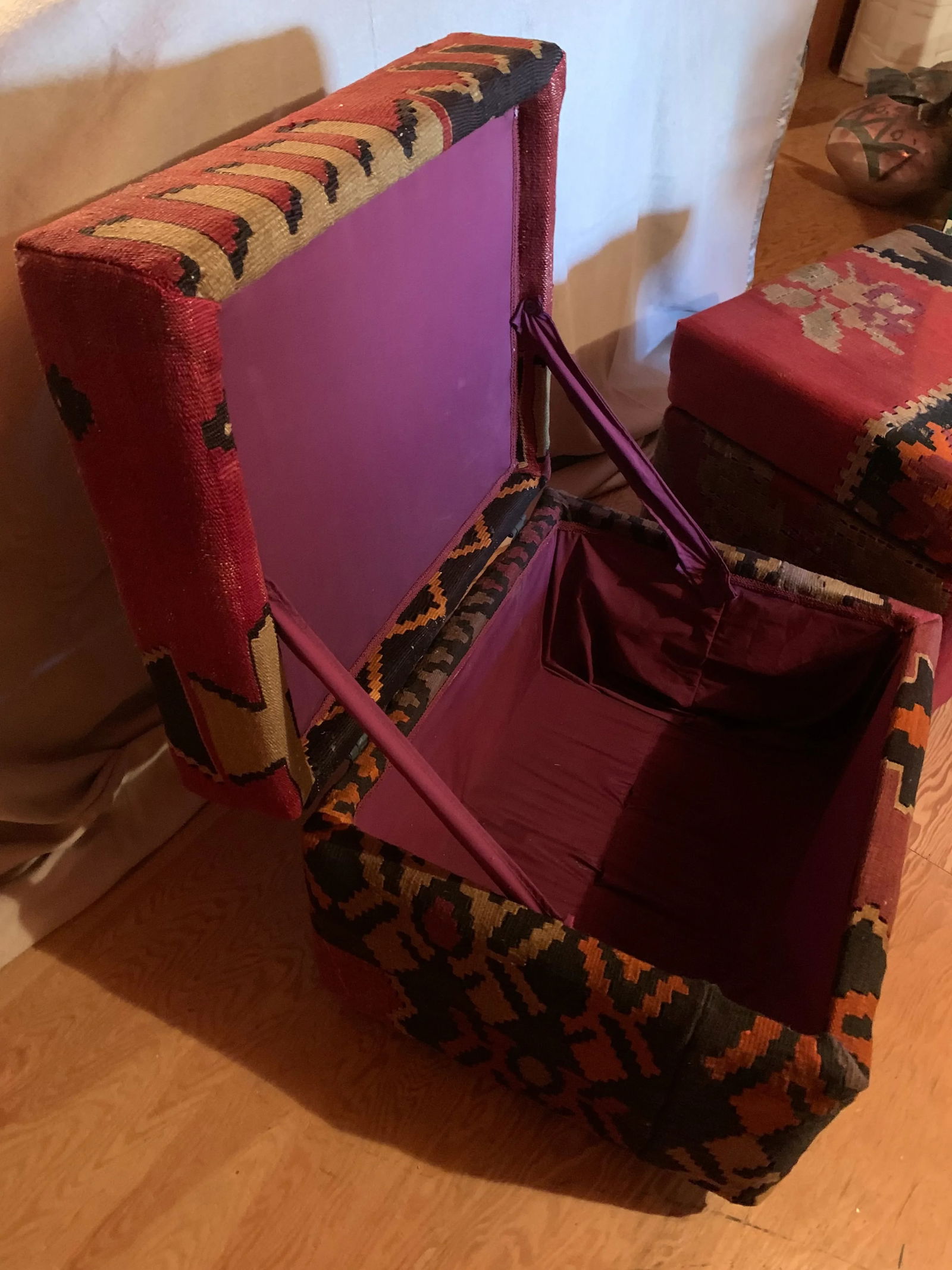 Kilim-Covered Stools With Inside Storage - Set of 2 - 3