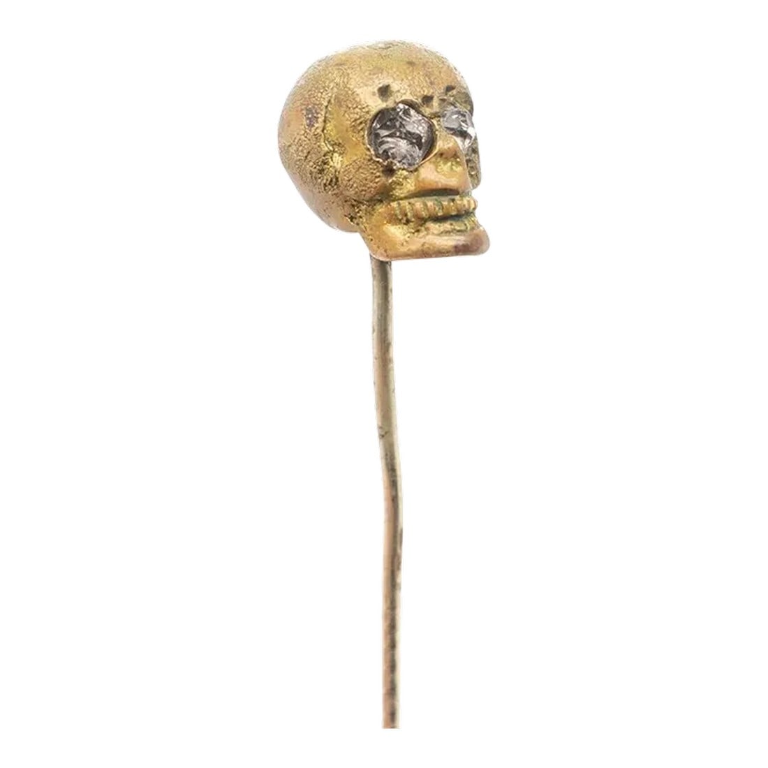 Old or Antique Estate Bronze Skull Memento Mori Stick Pin With Glass Eyes (1 of 12)
