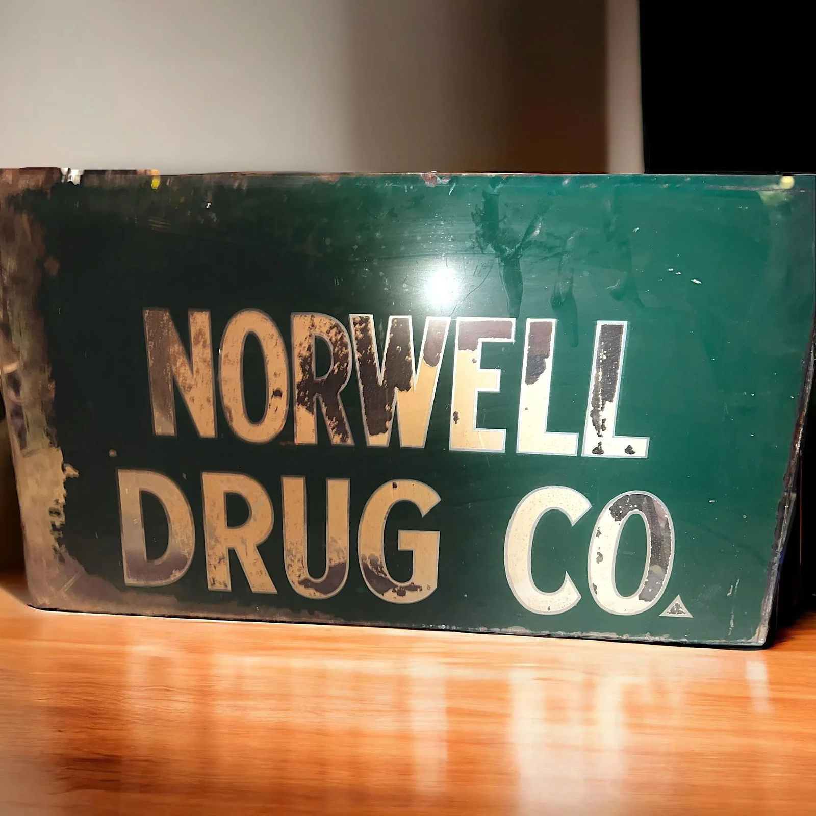 Vintage 1950's Drug Pharmacy Reverse Painted Glass Advertisement Sign for Norwell Drug Co. - 10