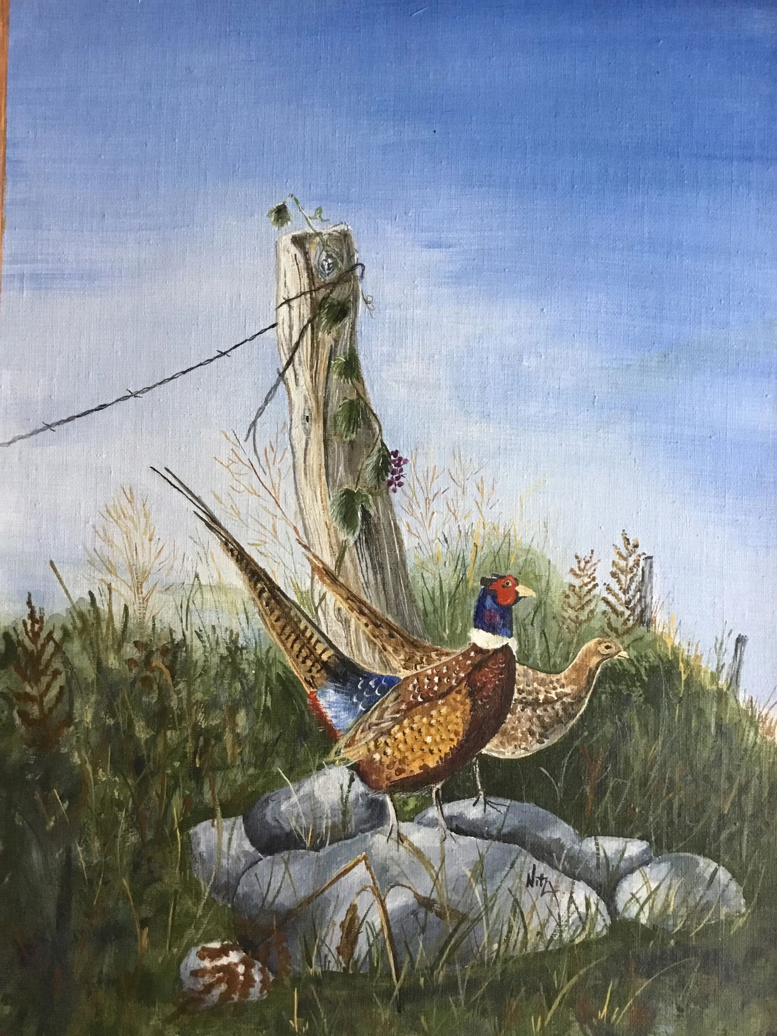 Late 20th Century Realist Acrylic Painting of Pheasants - 5