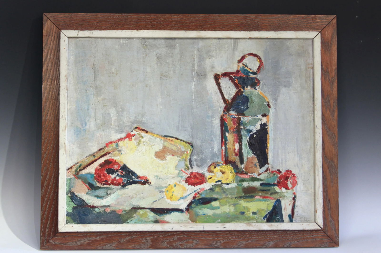 1950s Vintage Oil on Board Painting Framed Still Life Modernist MCM Signed 22" X 28" - 2