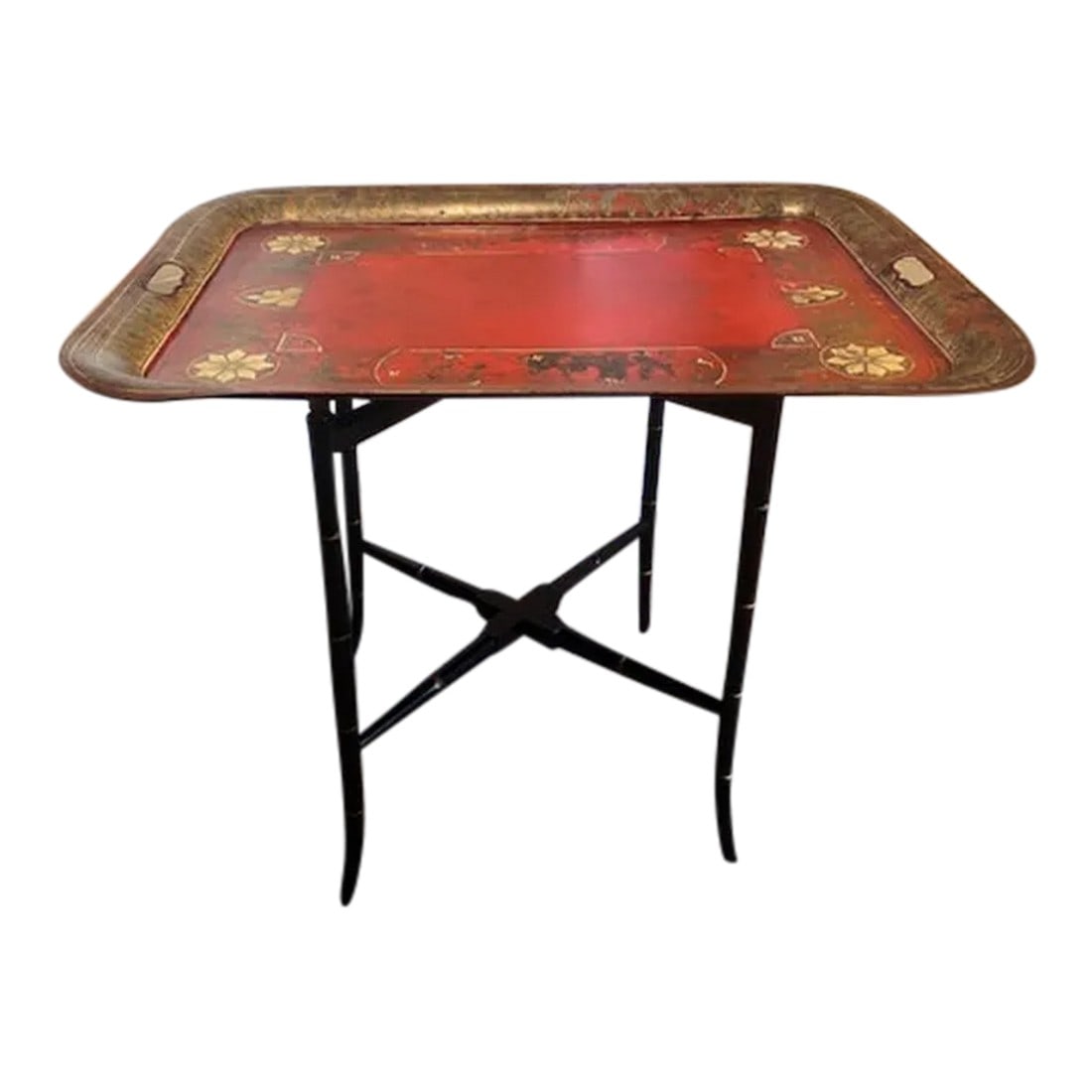 Early 19th Century English Polychromed Tole Tray on Stand (1 of 12)