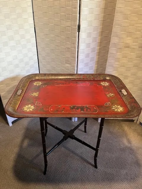 Early 19th Century English Polychromed Tole Tray on Stand - 2