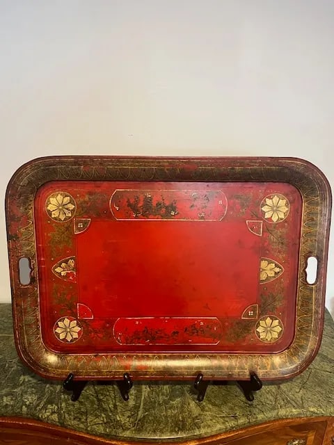 Early 19th Century English Polychromed Tole Tray on Stand - 3