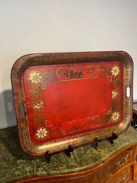 Early 19th Century English Polychromed Tole Tray on Stand - 4