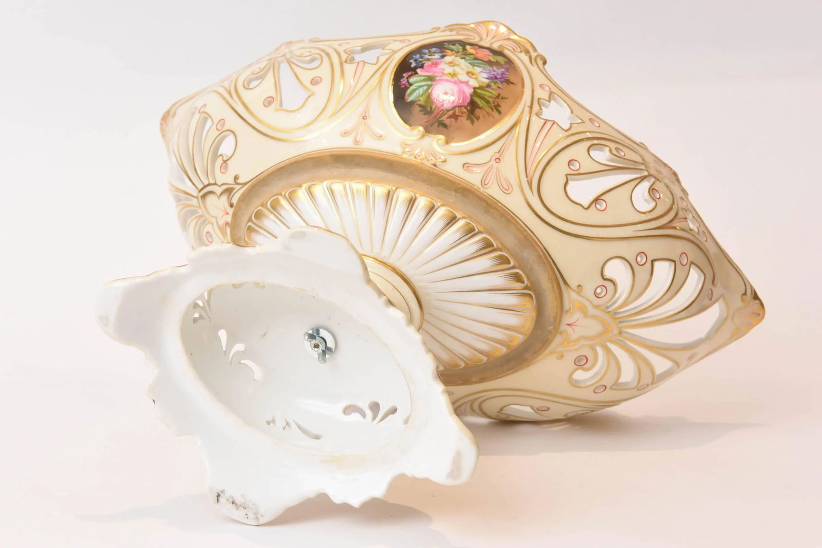 19th Century Old Paris Porcelain Centerpiece, Hand-Painted Florals - 9