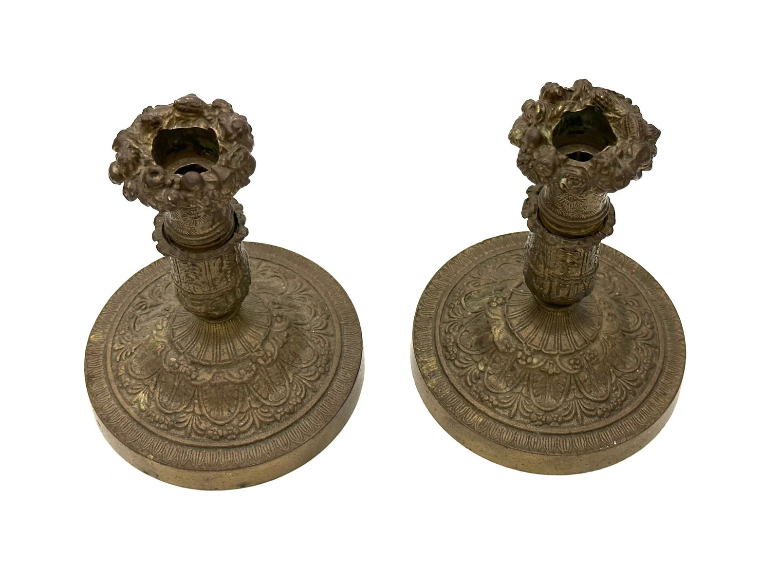 Pair of Late 19th Century French Empire Neoclassical Bronze Candlesticks - 2