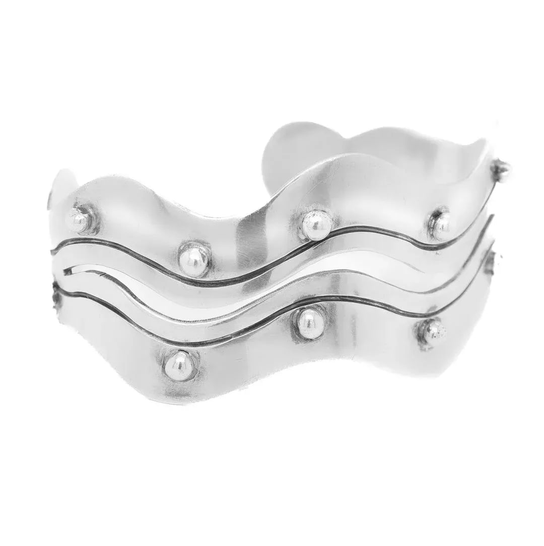 Vintage Mexican Citlali Sterling Silver Mid-Century Modern Cuff Bracelet - 6