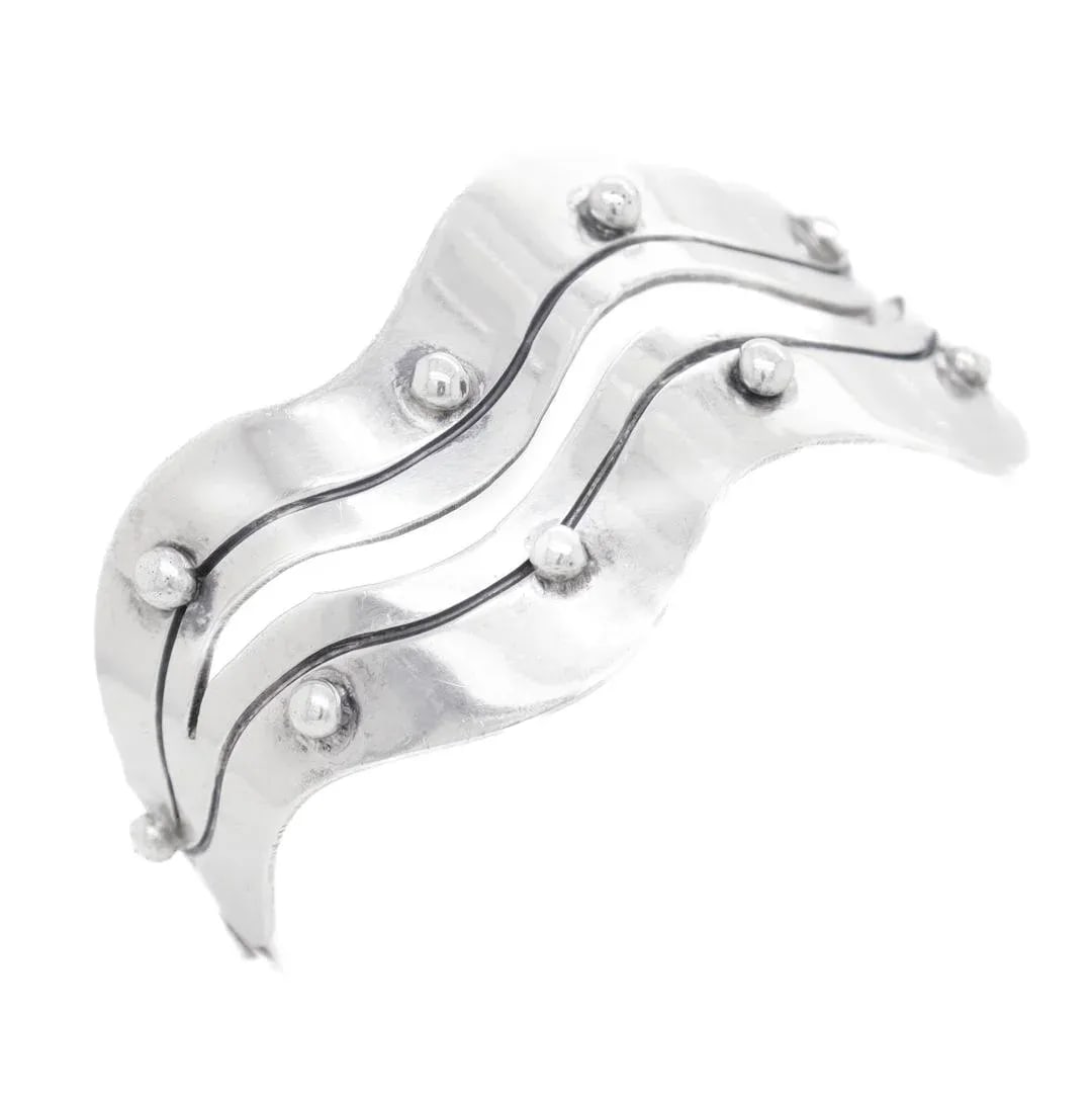 Vintage Mexican Citlali Sterling Silver Mid-Century Modern Cuff Bracelet - 7