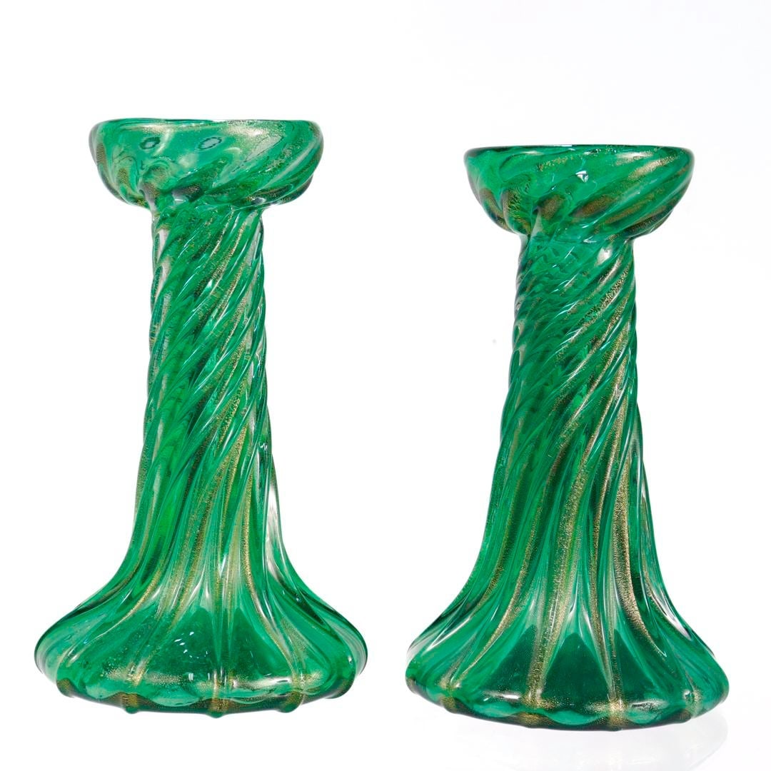 Pair of Signed Archimede Seguso / Tiffany & Co. Murano Glass Twist Candlesticks - 2