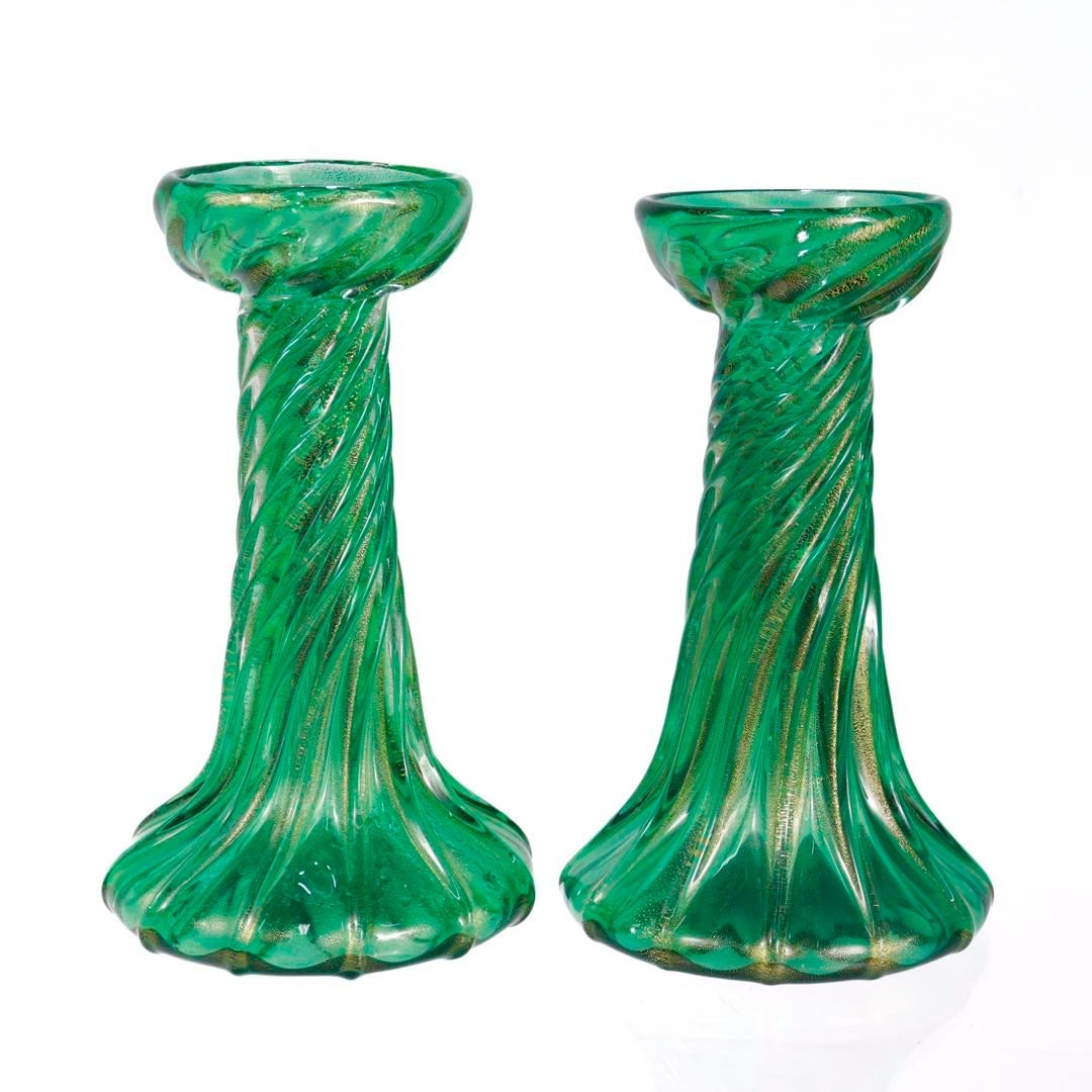 Pair of Signed Archimede Seguso / Tiffany & Co. Murano Glass Twist Candlesticks - 3