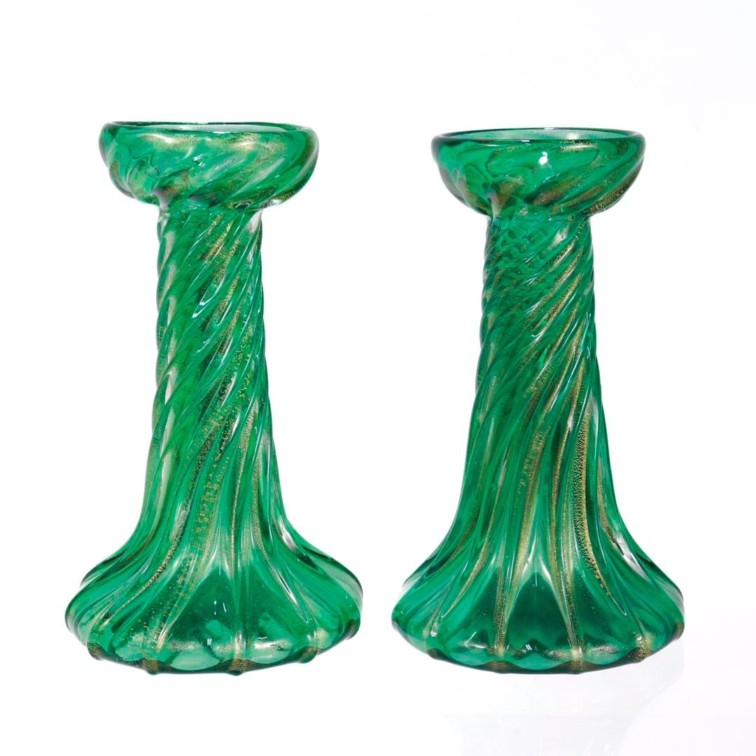 Pair of Signed Archimede Seguso / Tiffany & Co. Murano Glass Twist Candlesticks - 4