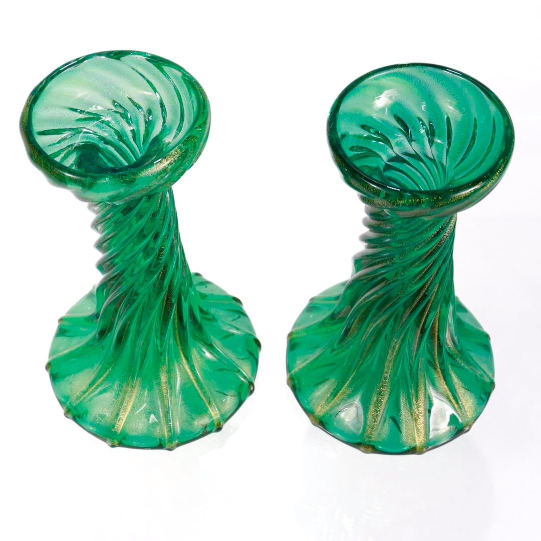 Pair of Signed Archimede Seguso / Tiffany & Co. Murano Glass Twist Candlesticks - 5