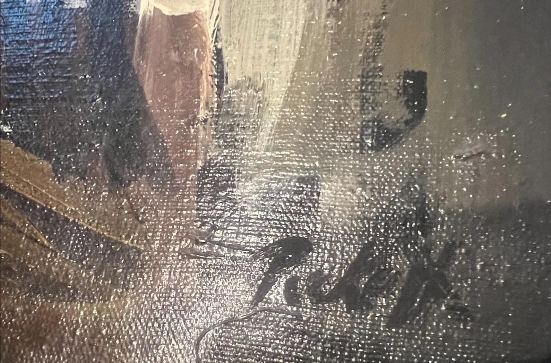 Vintage Oil Painting Ship Boat Pirates Masts Earth Tones Framed Signed - 3