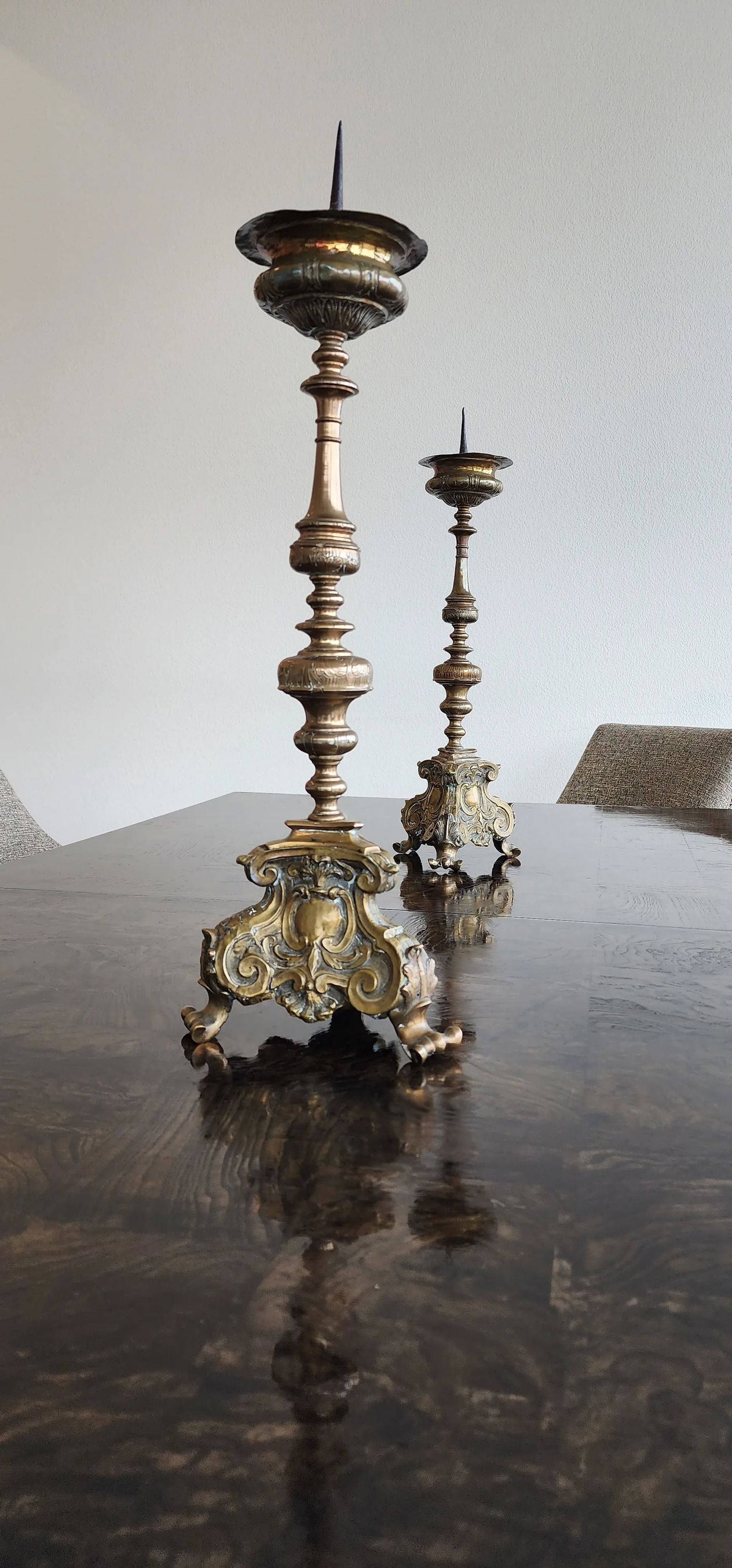 Antique Italism Bronze Candlesticks- Set of 2 - 11