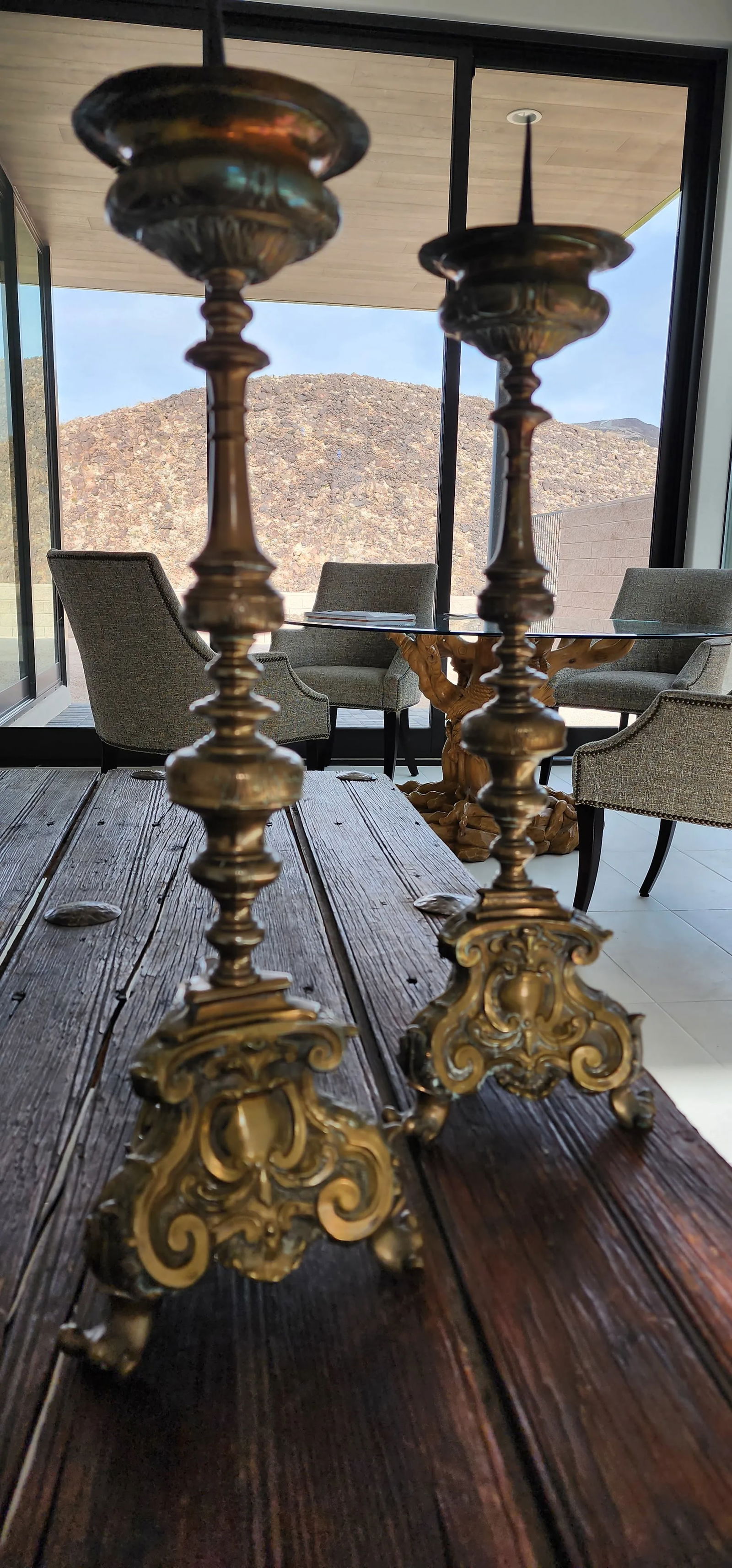 Antique Italism Bronze Candlesticks- Set of 2 - 7