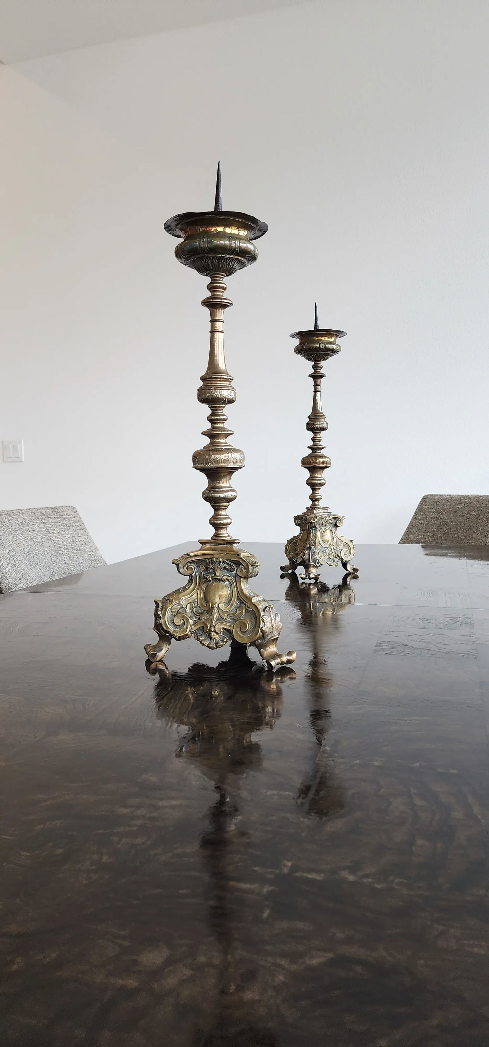 Antique Italism Bronze Candlesticks- Set of 2 - 9