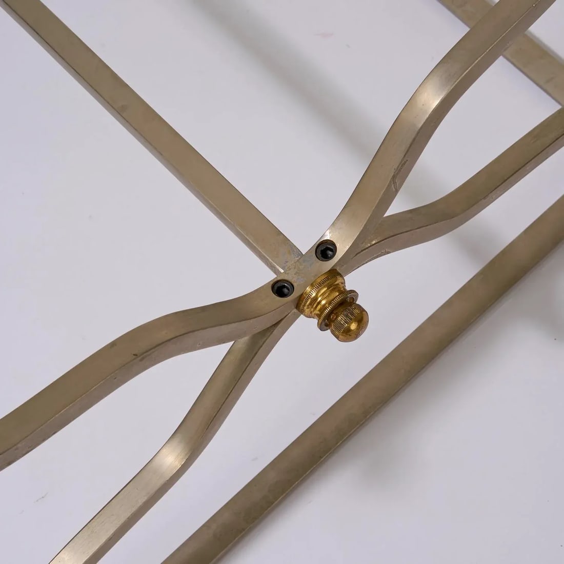 1970s Hollywood Regency Brass, Steel, and Glass X-Form Side Table - 10