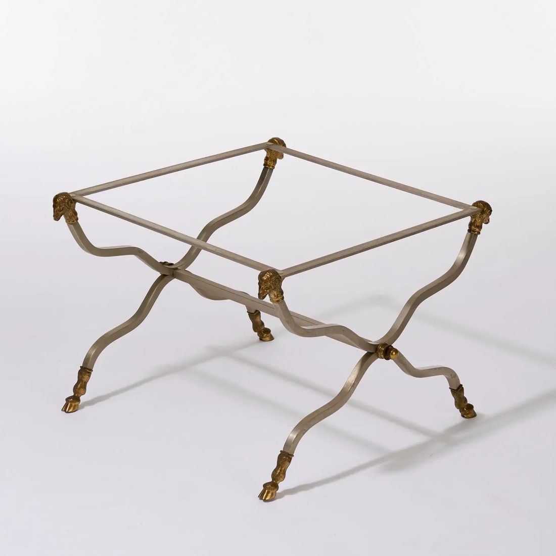 1970s Hollywood Regency Brass, Steel, and Glass X-Form Side Table - 3