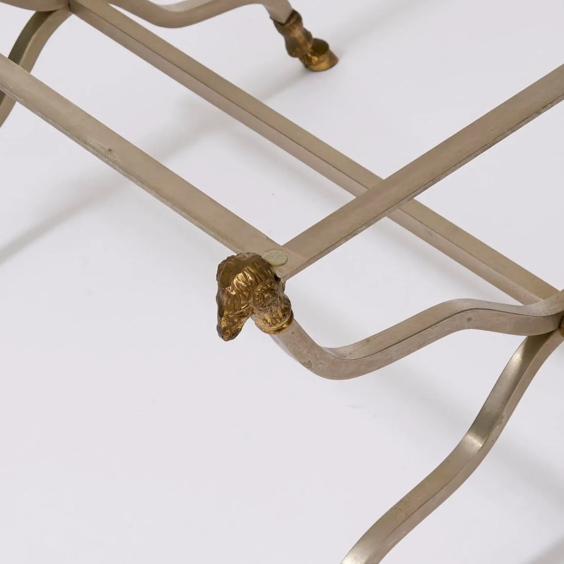 1970s Hollywood Regency Brass, Steel, and Glass X-Form Side Table - 4