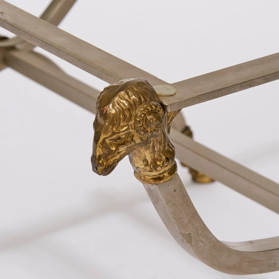 1970s Hollywood Regency Brass, Steel, and Glass X-Form Side Table - 5