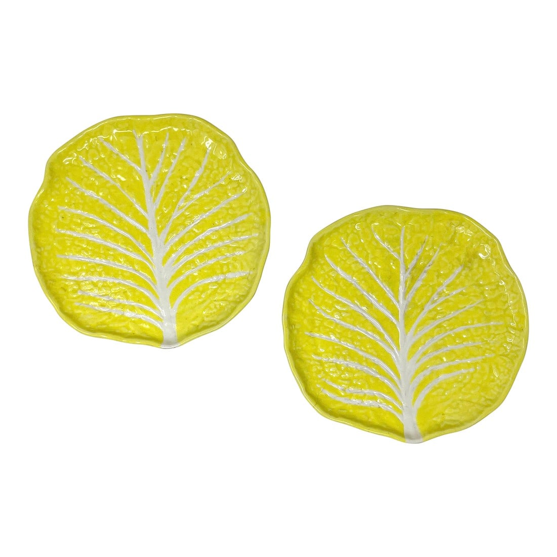 1950s Vintage Portuguese Secla Yellow Majolica Lettuce Leaf Lunch Plates- a Pair (1 of 9)