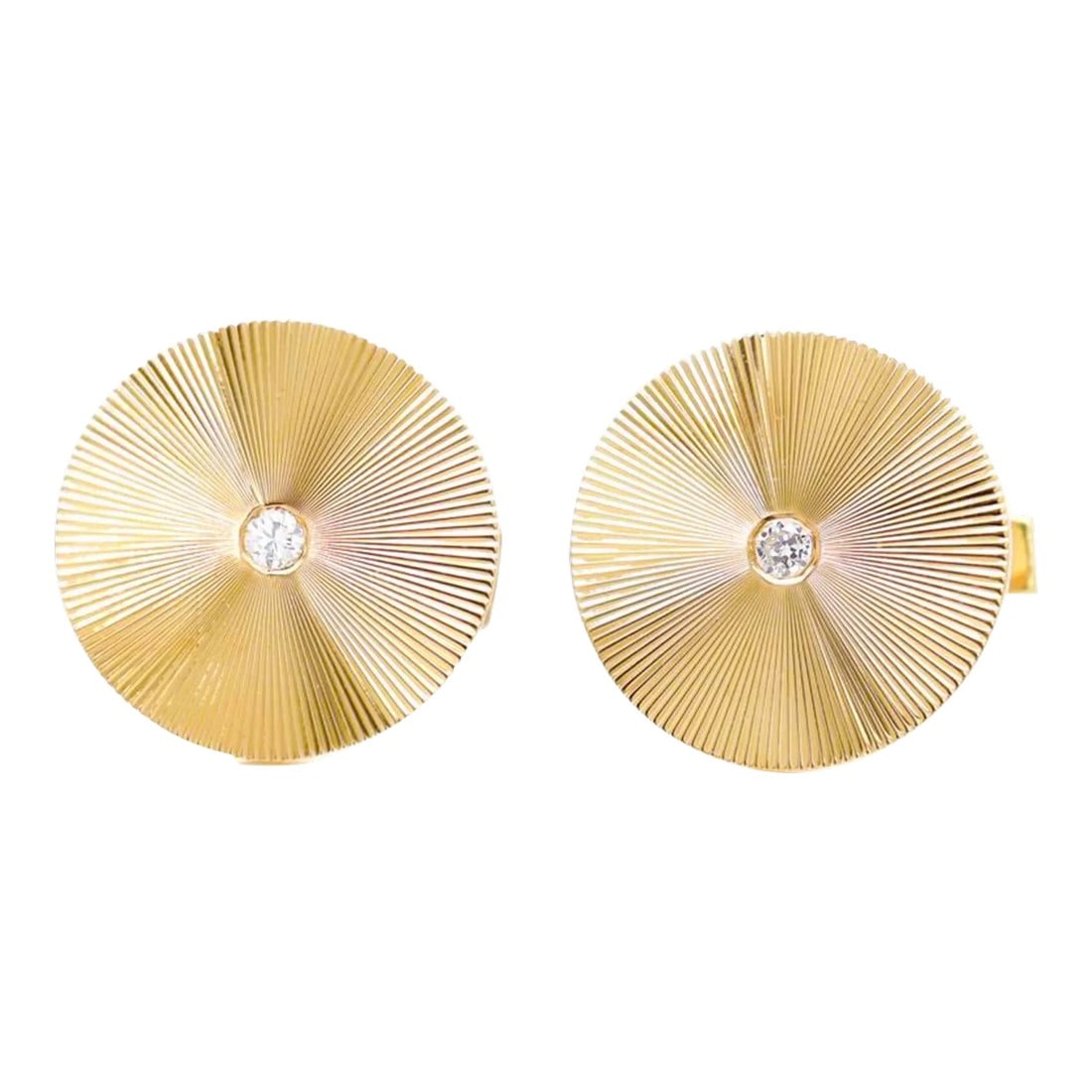 Pair of 14k Gold & Diamond Tiffany & Co. Mid-Century Modern Round Cufflinks (1 of 8)