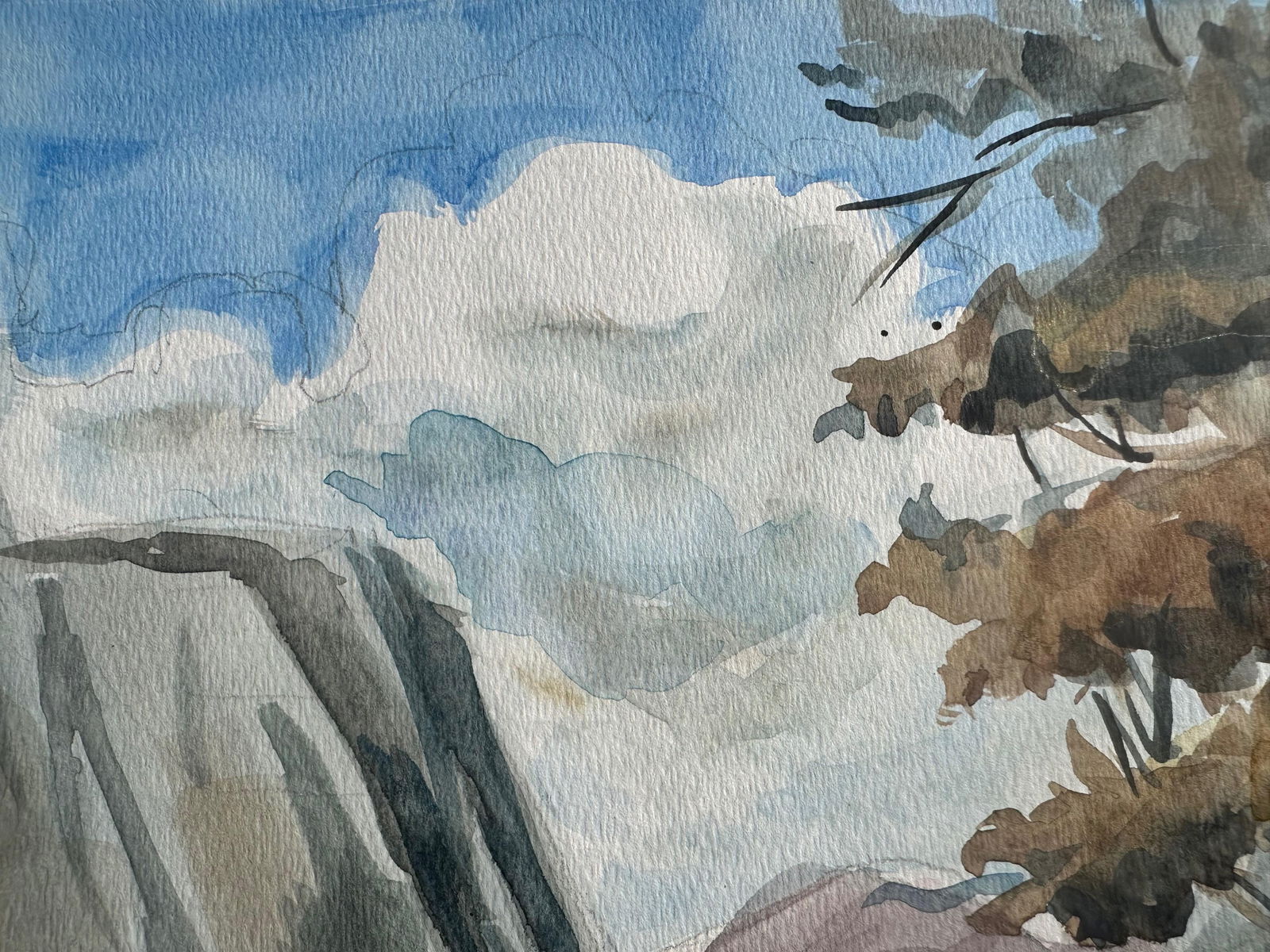 1960s Watercolor Landscape Painting of Crystal Blue Lake - 2