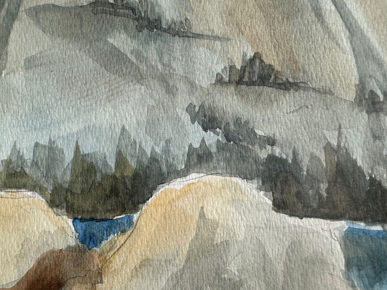 1960s Watercolor Landscape Painting of Crystal Blue Lake - 6