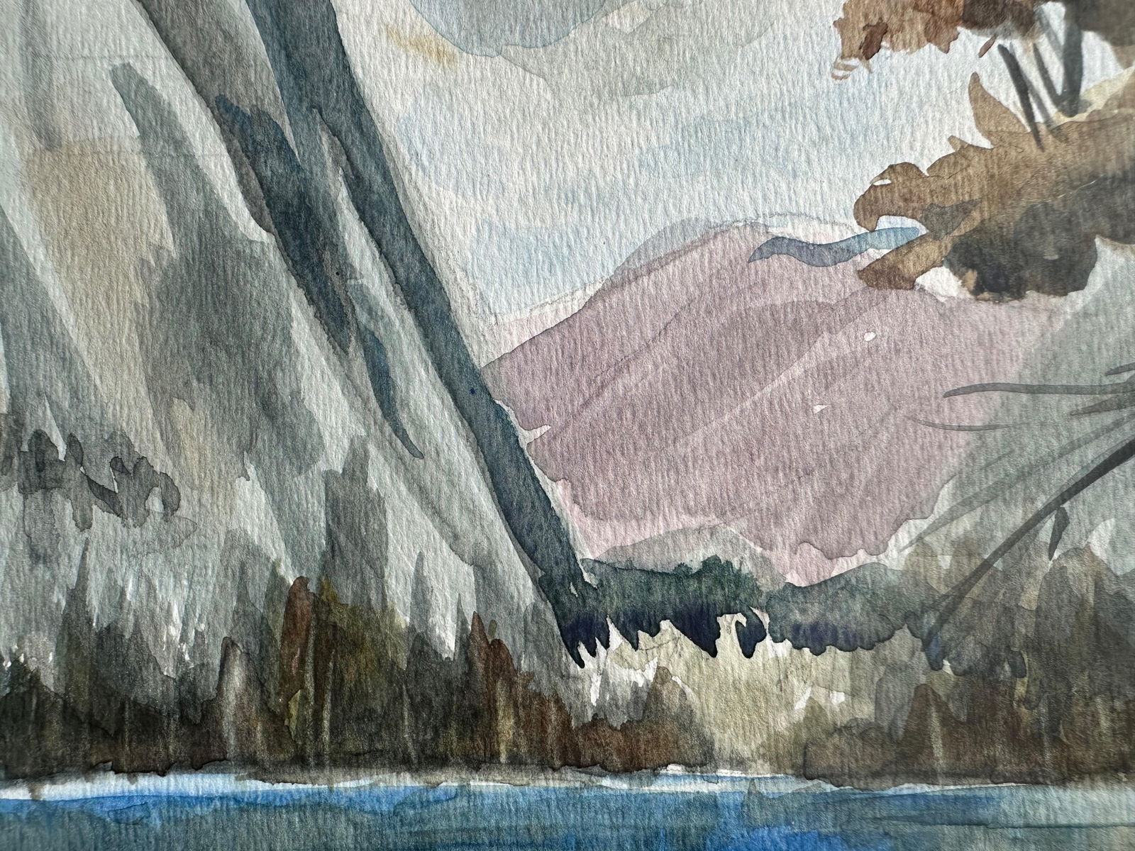 1960s Watercolor Landscape Painting of Crystal Blue Lake - 7