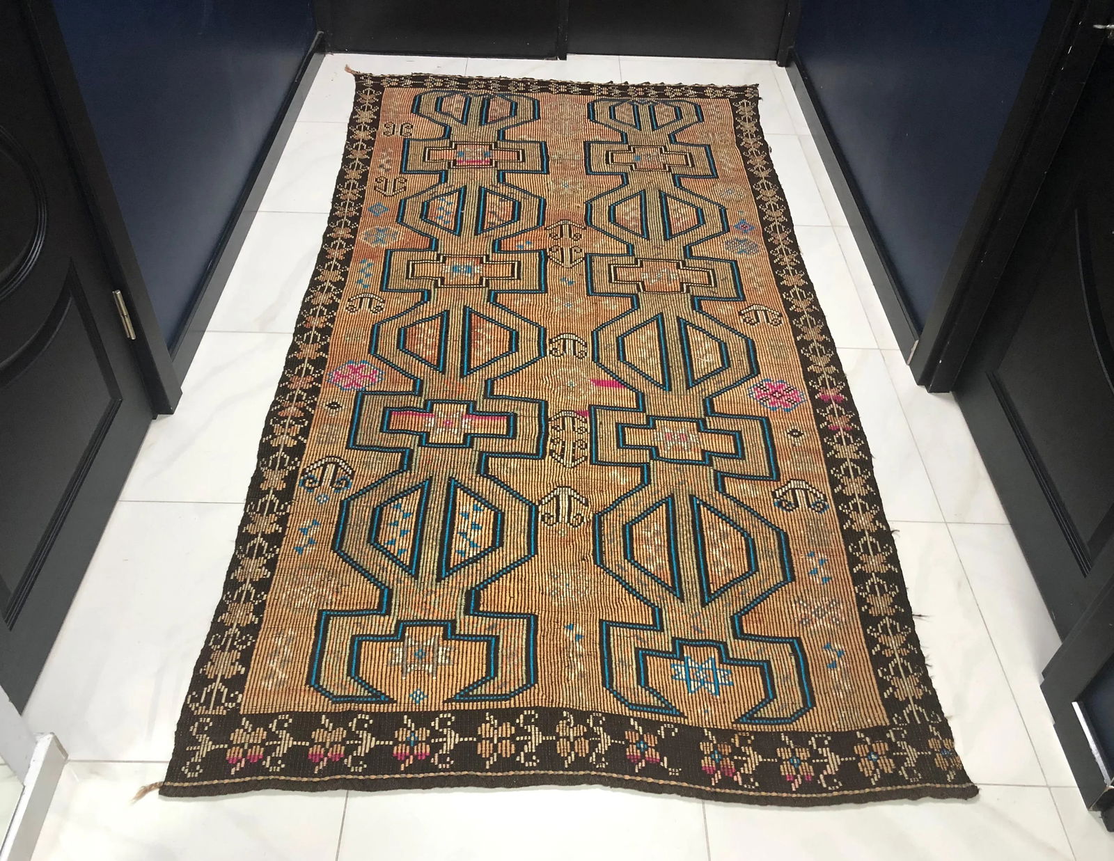 Geometric Design Turkish Anatolian Vintage Area Kilim Rug 4'8" x 9'1" - 11