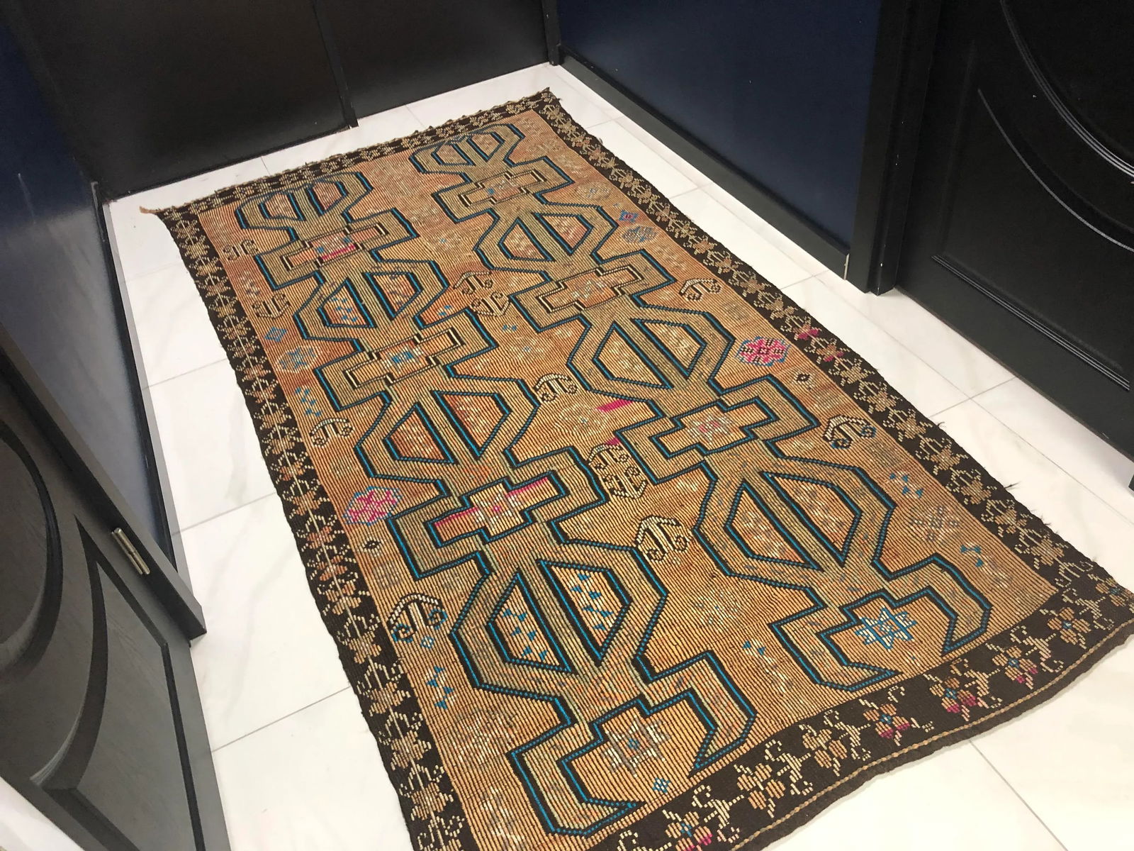 Geometric Design Turkish Anatolian Vintage Area Kilim Rug 4'8" x 9'1" - 2