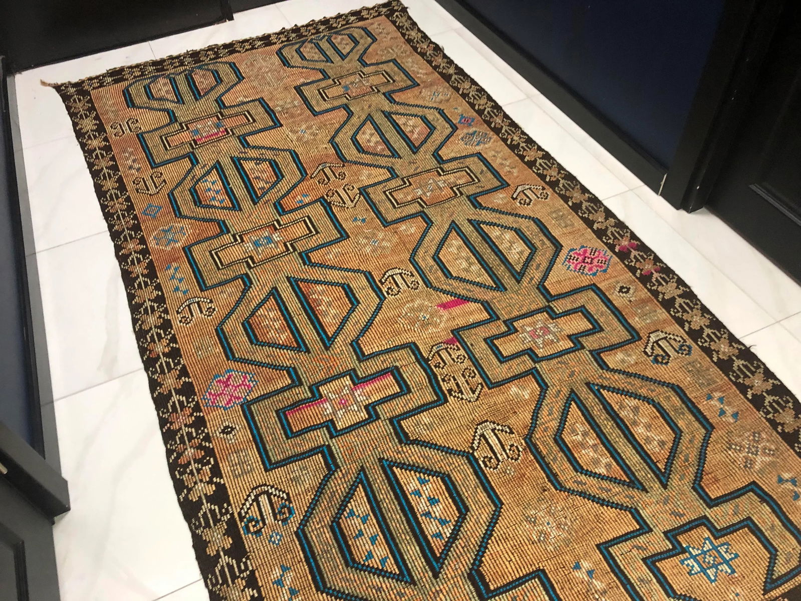 Geometric Design Turkish Anatolian Vintage Area Kilim Rug 4'8" x 9'1" - 6