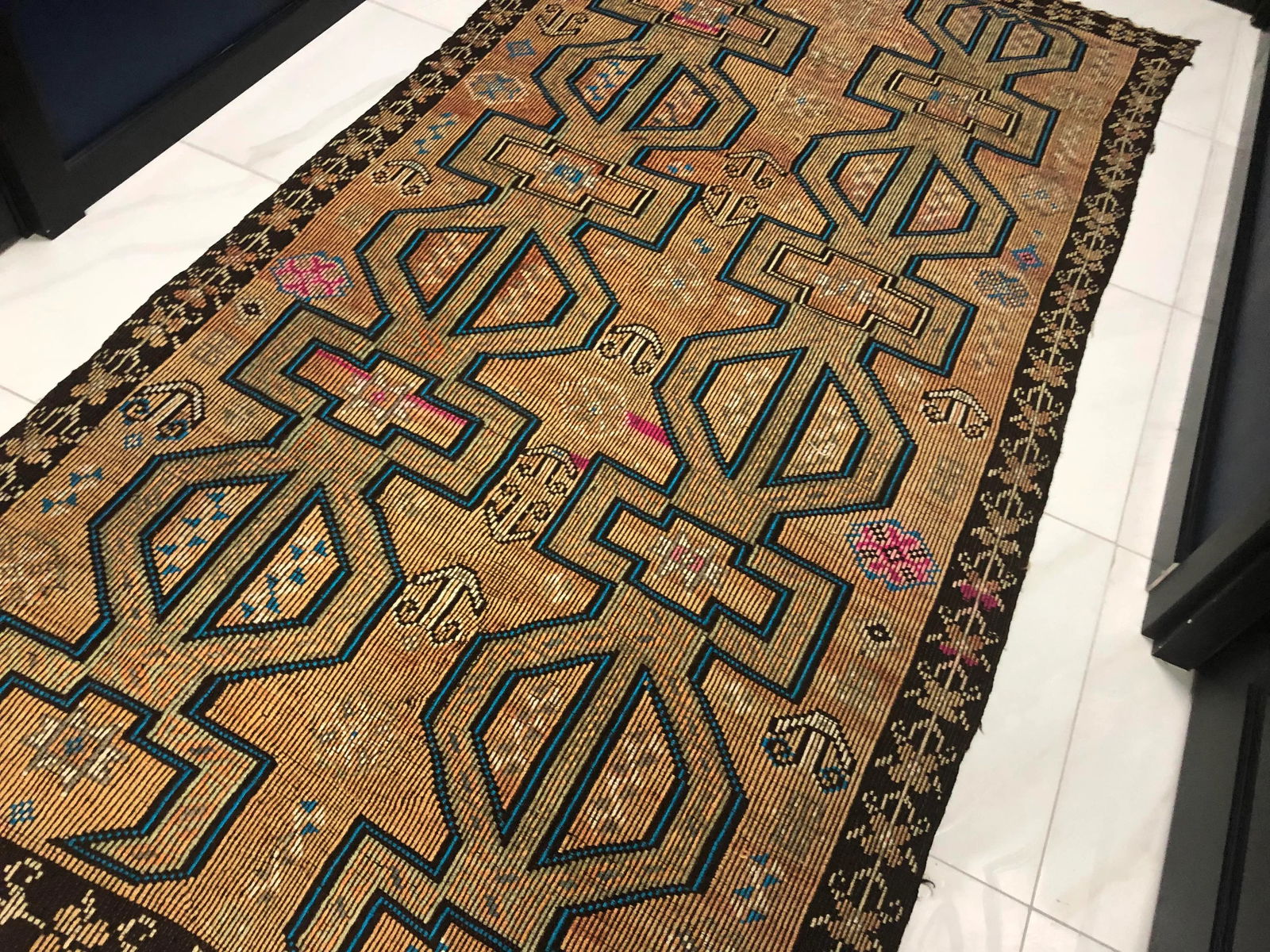 Geometric Design Turkish Anatolian Vintage Area Kilim Rug 4'8" x 9'1" - 9