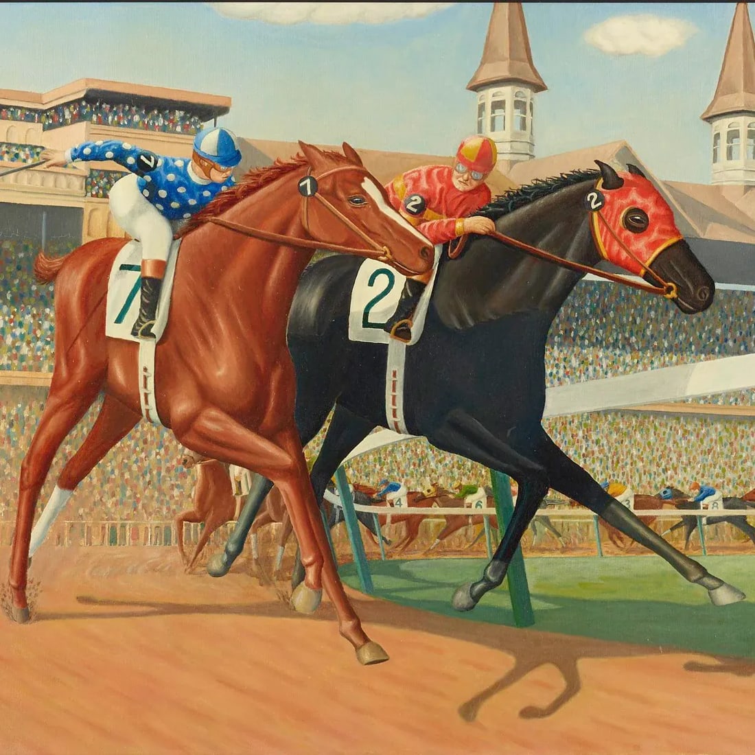 1960s Vintage Kentucky Derby Race Large Acrylic Painting - 2