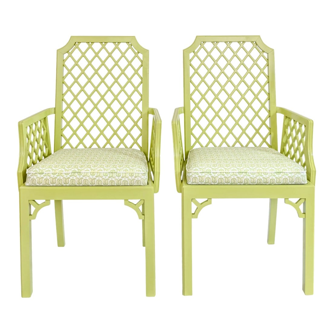 Set of 2 Green Lattice Detailed Chairs With Palm Orleans Tulipes De Marche in Garden District Fabric (1 of 7)