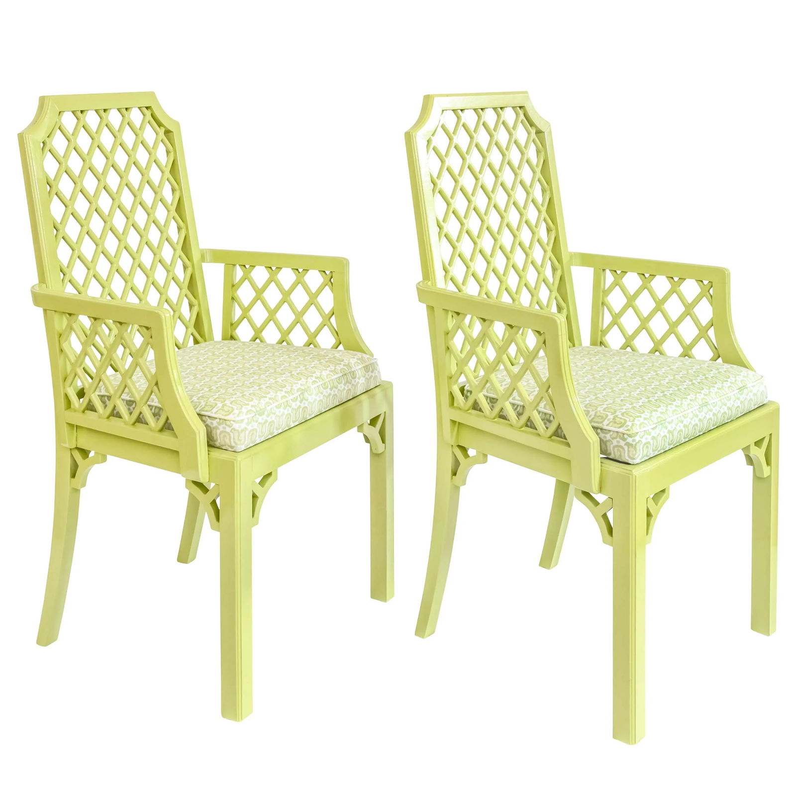Set of 2 Green Lattice Detailed Chairs With Palm Orleans Tulipes De Marche in Garden District Fabric - 2